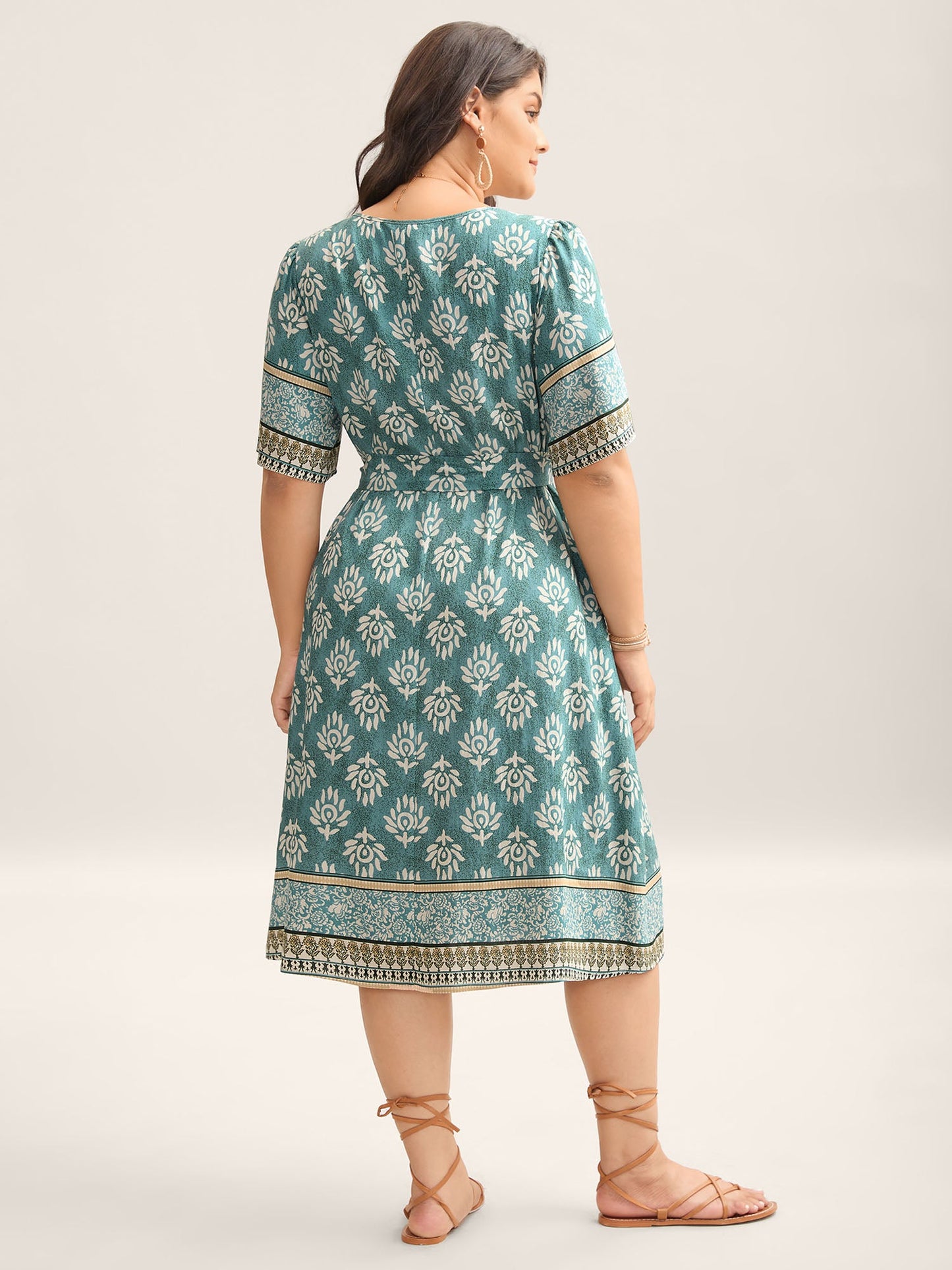 Rayon Boho Print Tied Midi Dress