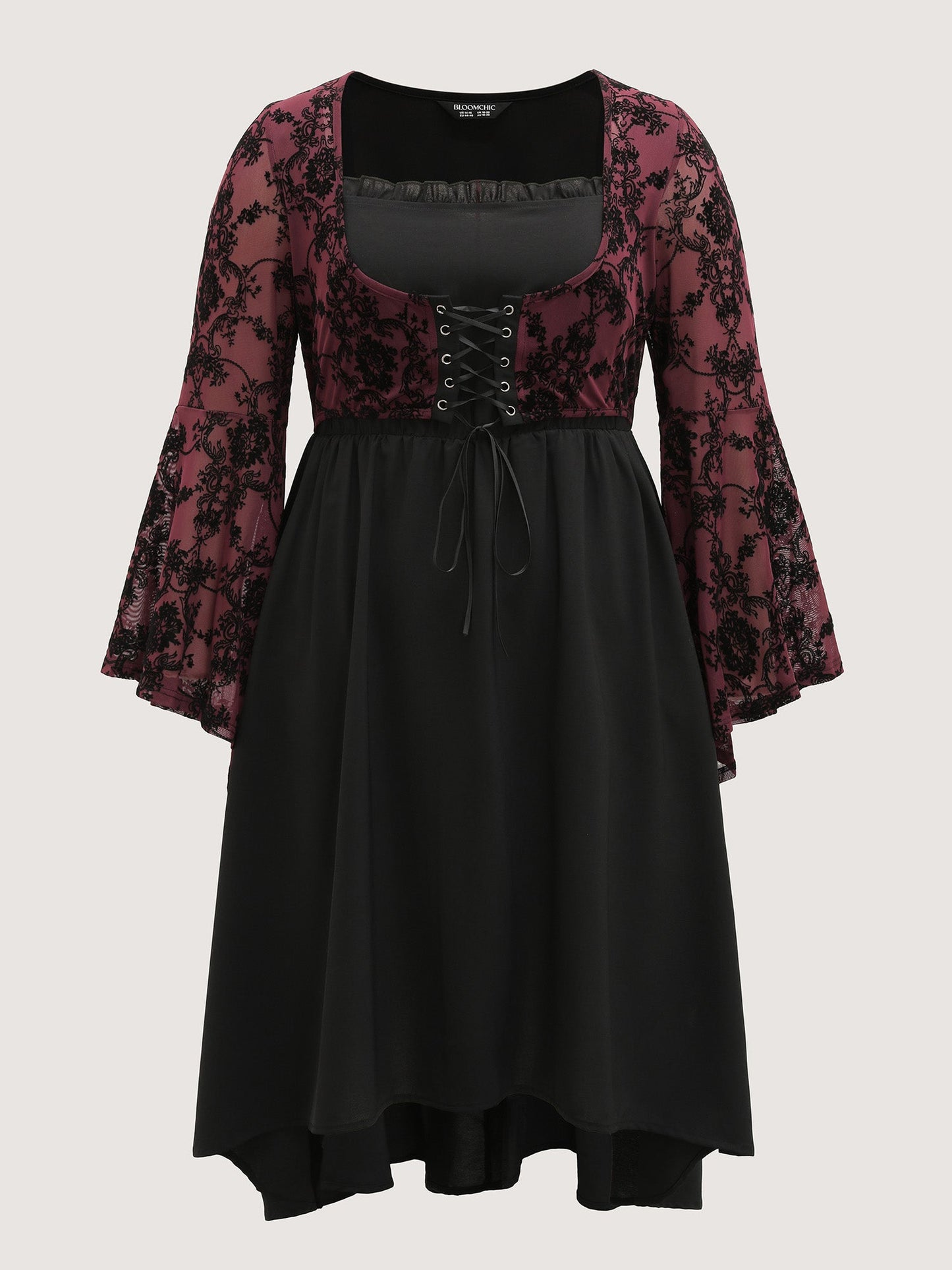 Elastic Mesh Corset-Like Ties Midi Dress