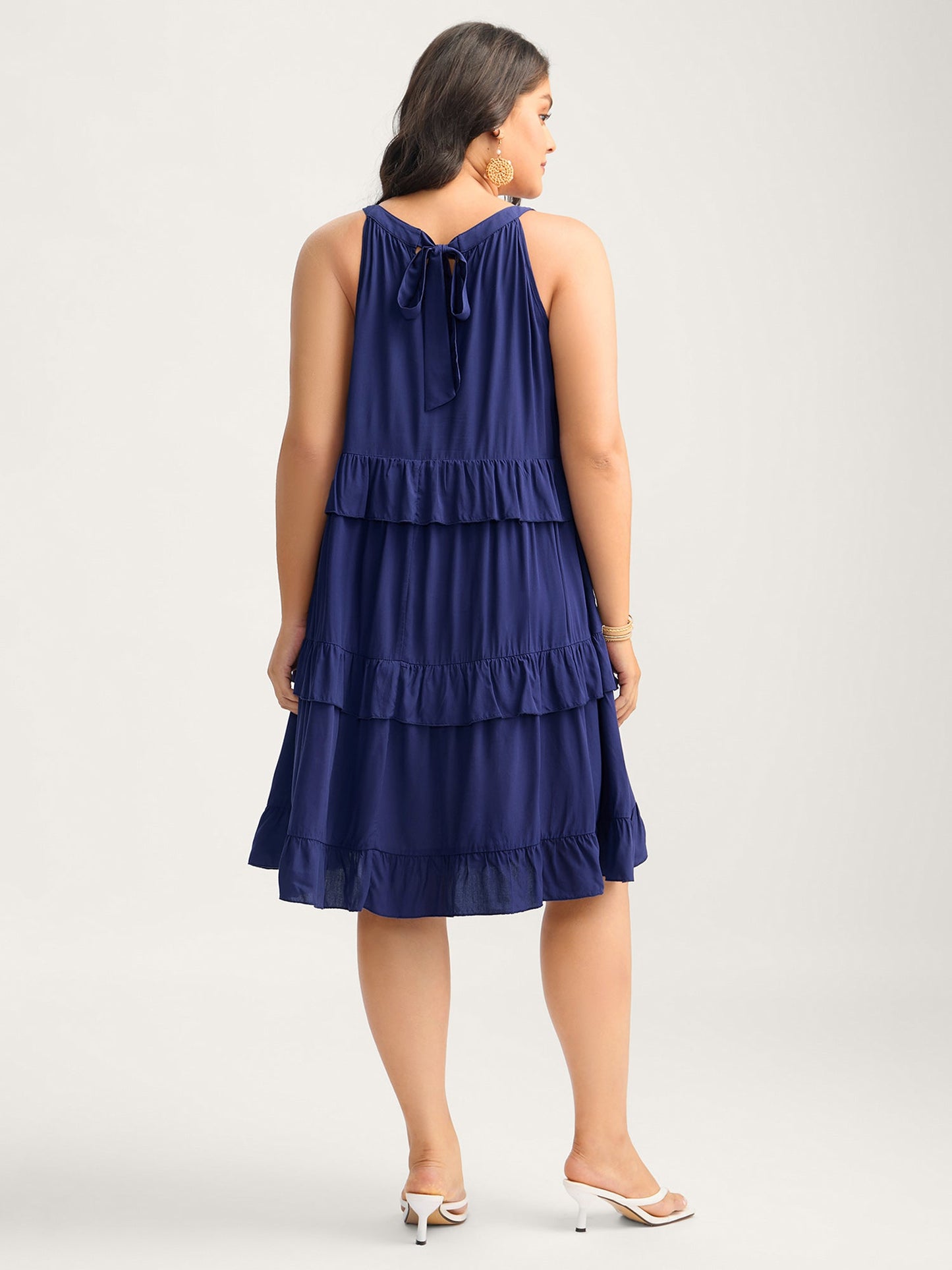 Ruffled Tiered A-Line Tie Midi Dress