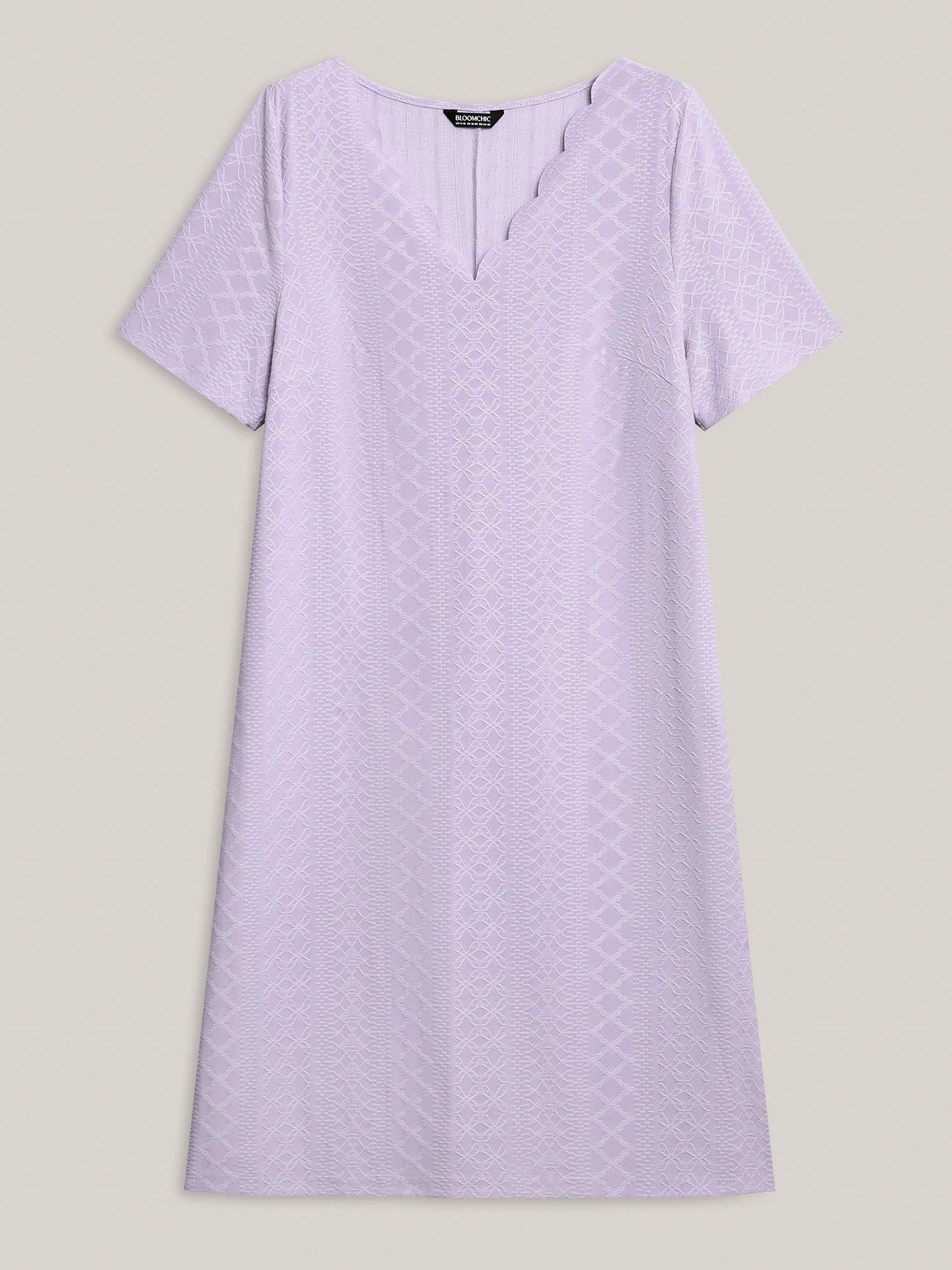 Textured Knit Scalloped Neckline Midi Dress