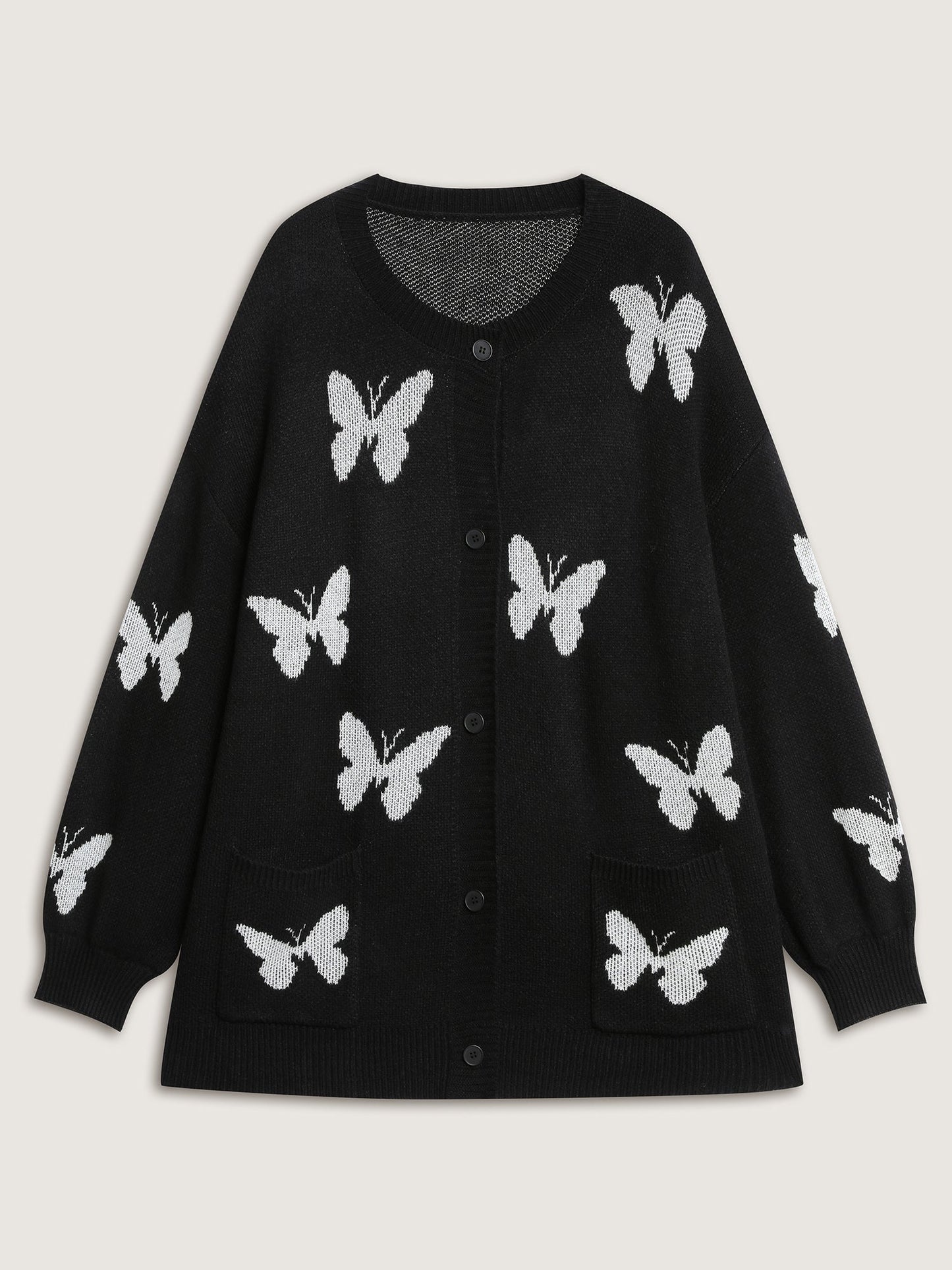 Butterfly Jacquard Pattern Knit Cardigan