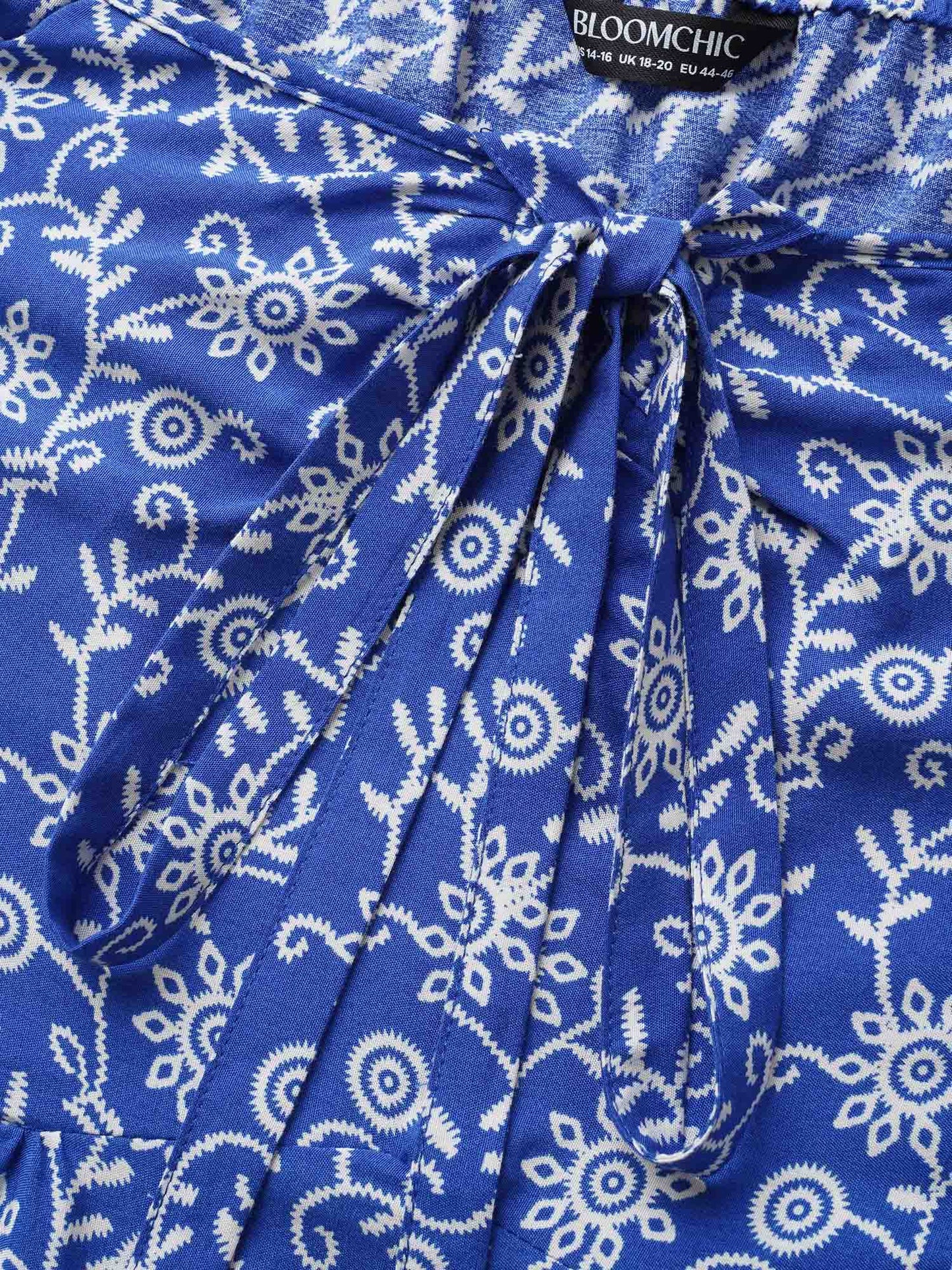 Bandana Print Notched Collar Lantern Sleeve Blouse