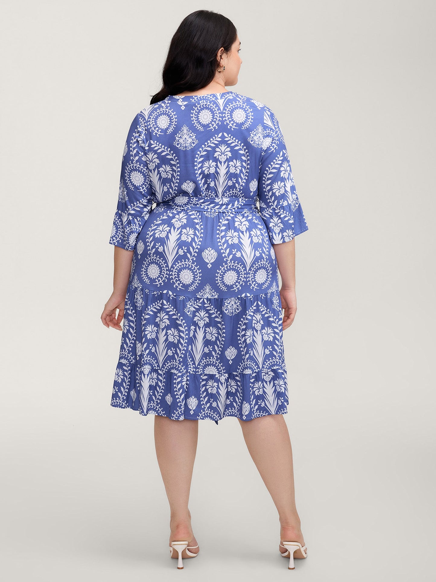 Boho Print Belted Side Pockets Midi Dress