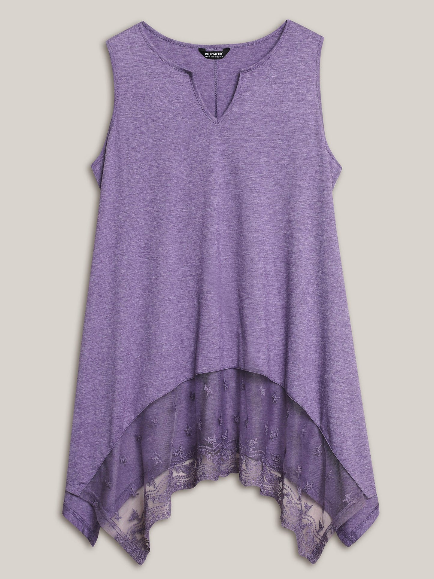 Notched Collar Sheer Lace Hi-Low Hem Vest