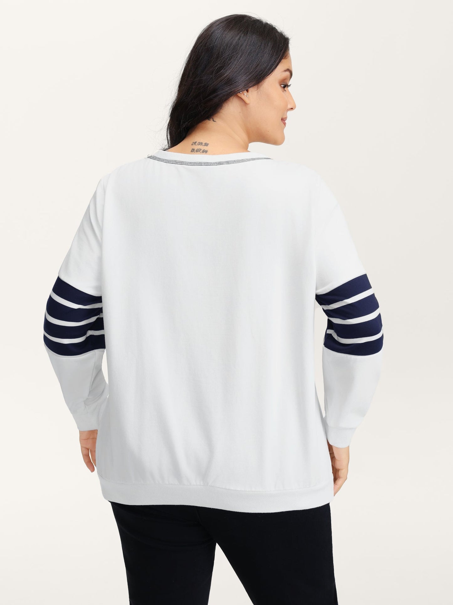Star-Stripes Applique Stretchy Hem Sweatshirt