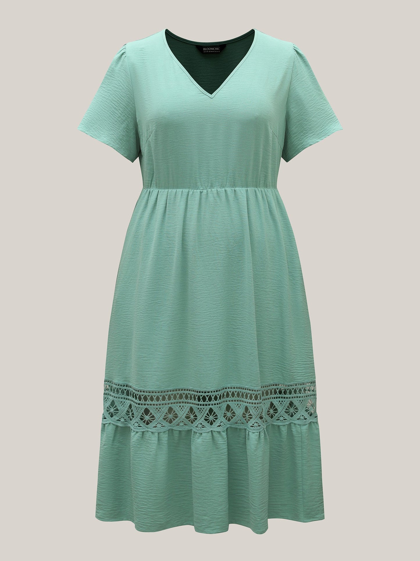 Lace Cut-Out Lotus Leaf Sleeve Midi Dress
