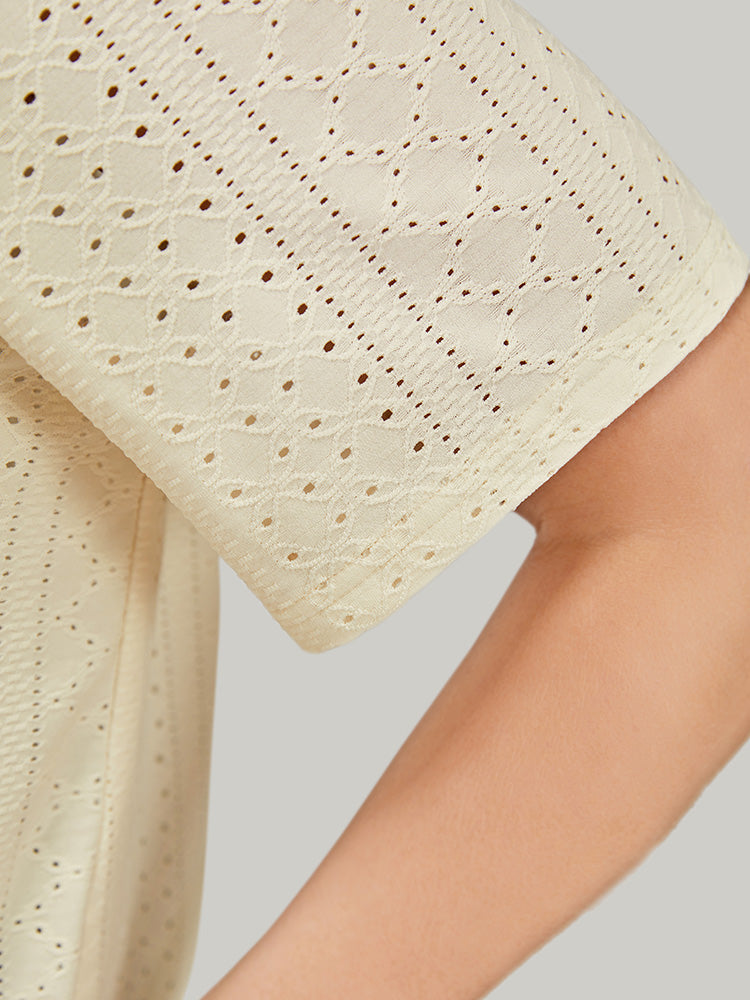 Solid Half Zipper Broderie Anglaise T-shirt