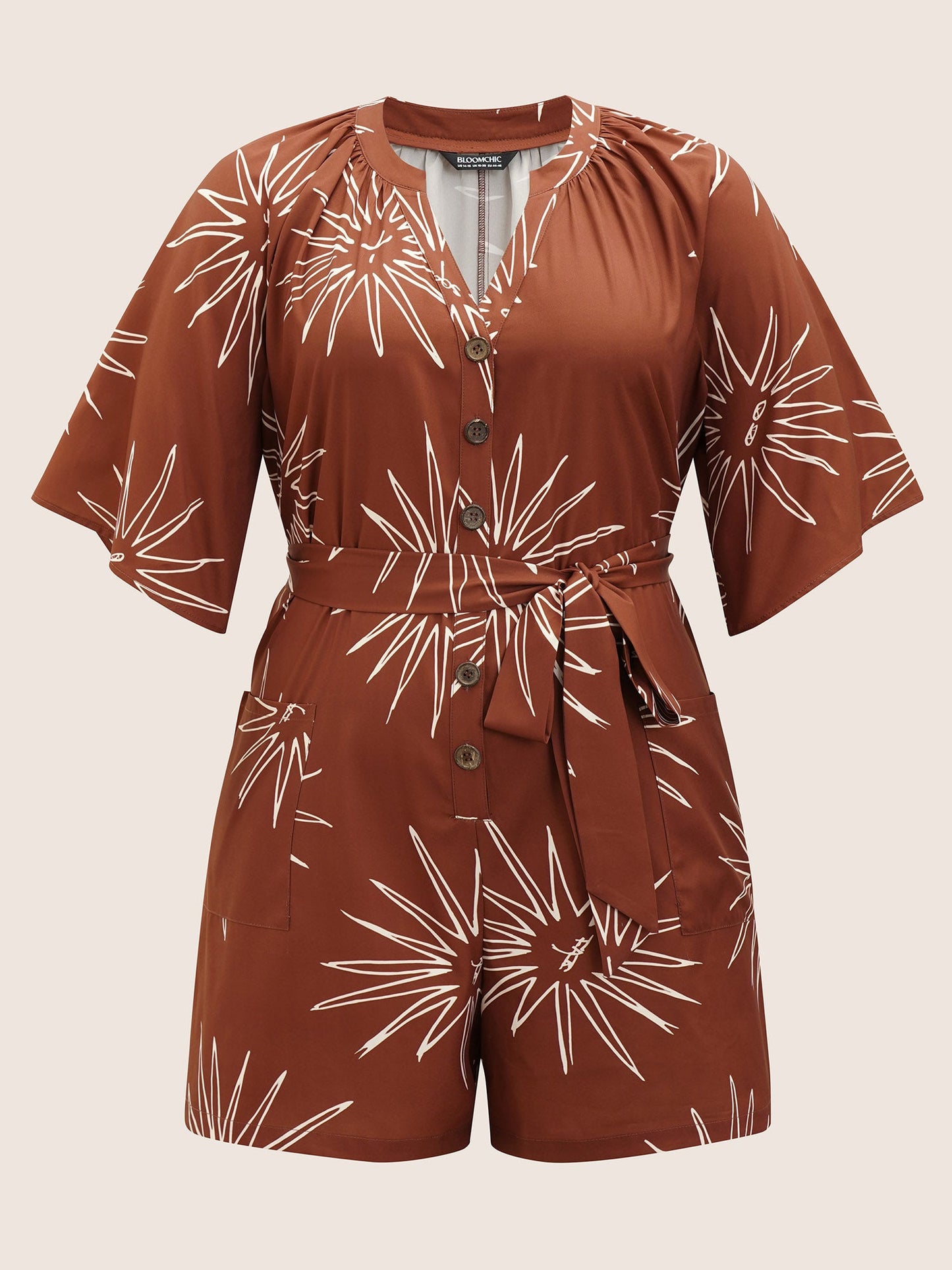 Sun Print Gathered Button Up Jumpsuit