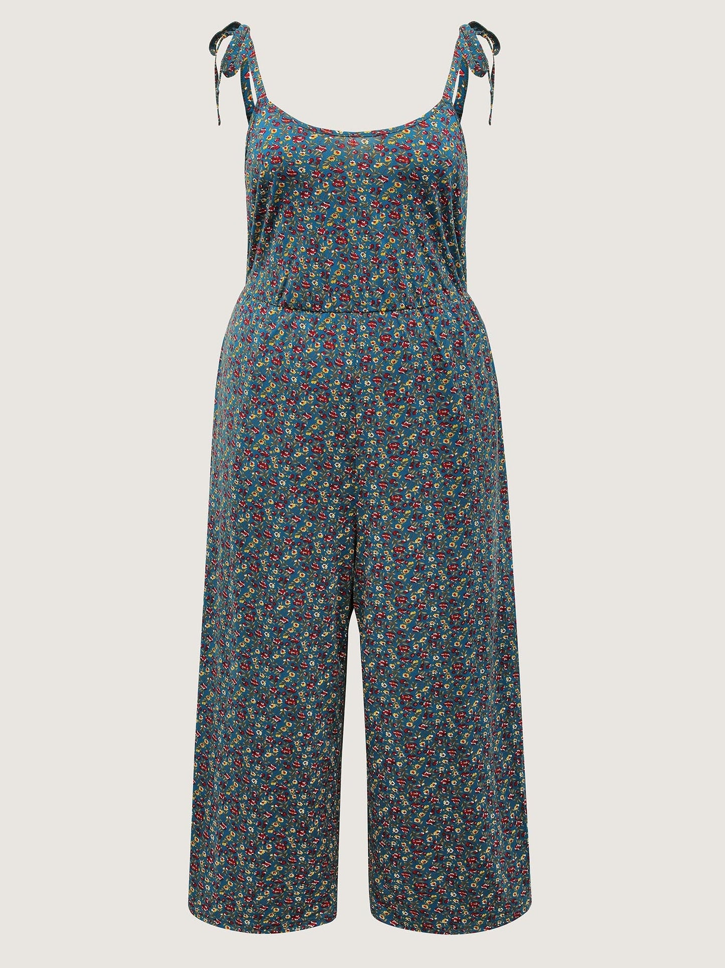 Stretchy Shoulder-Tie Floral Jumpsuit