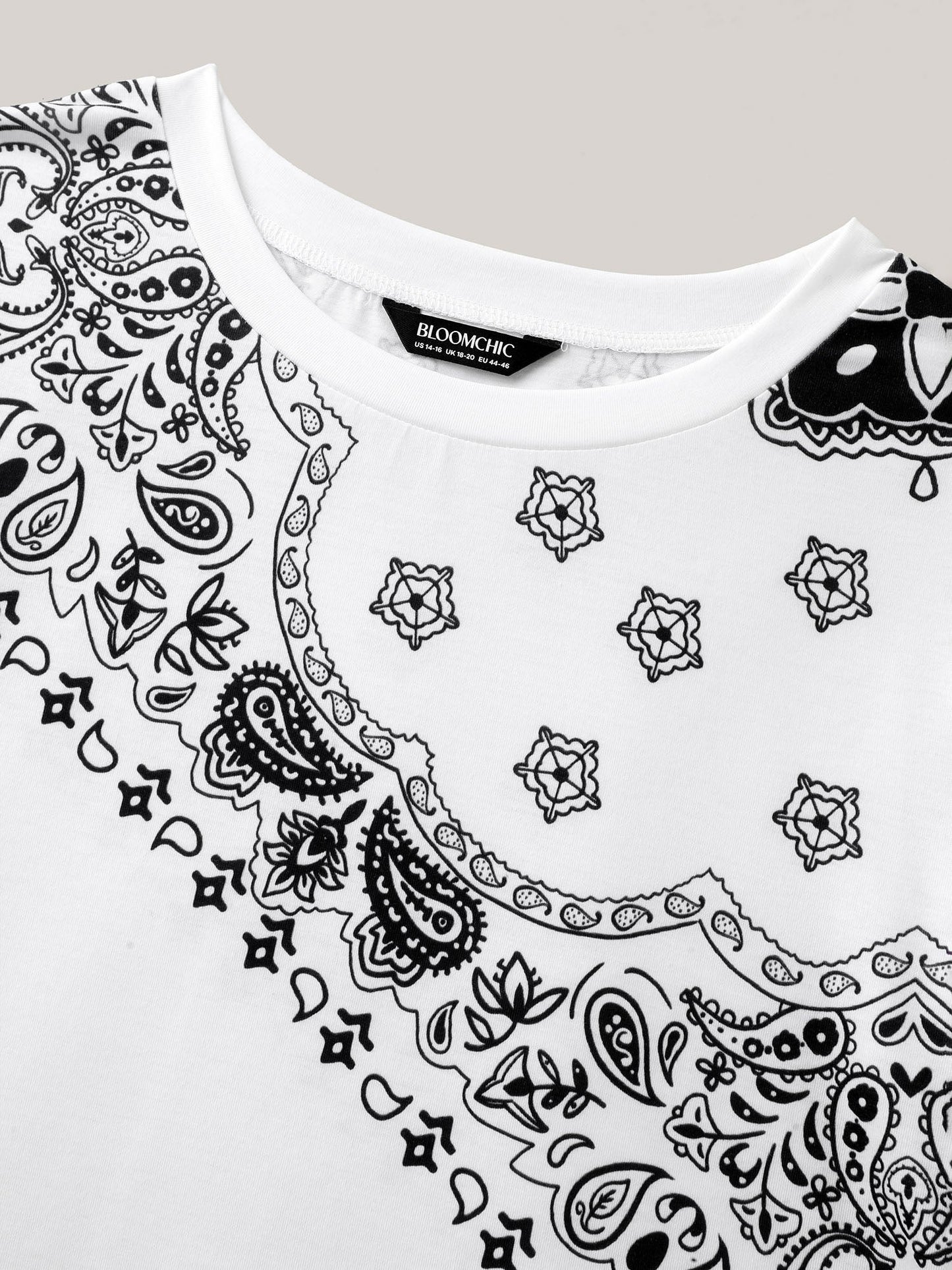 Boho Print Plain Crewneck T-Shirt