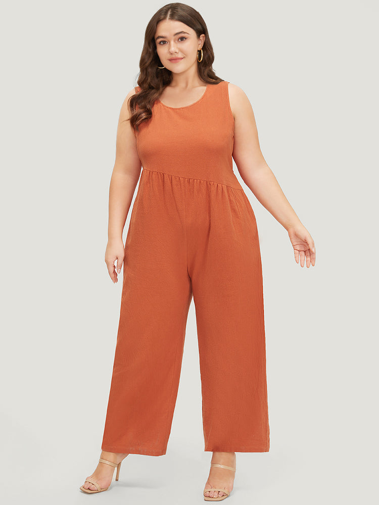 Plain Pocket Zipper Patchwork Tank Jumpsuit