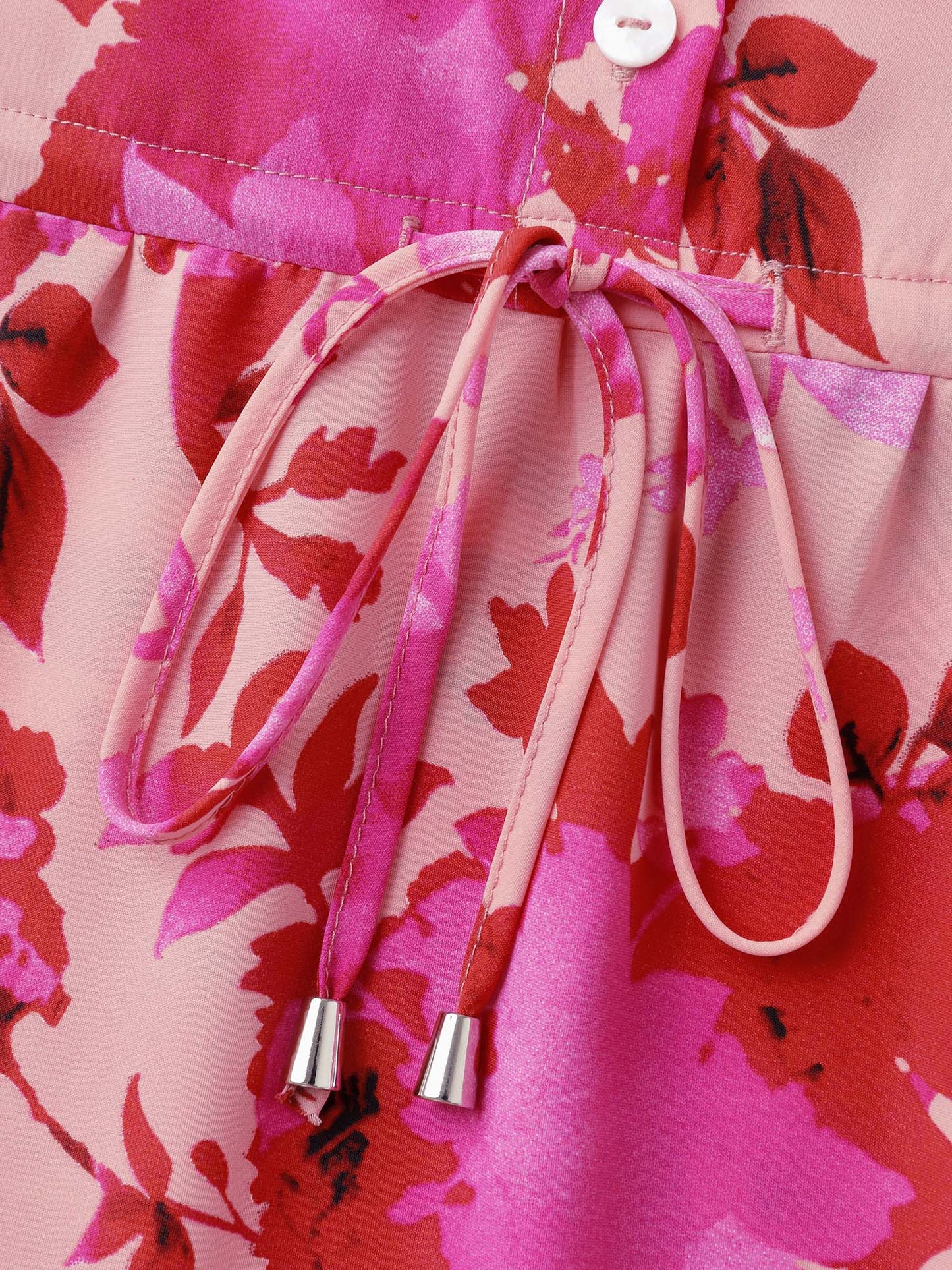 Floral Print Flowy Skirt Drawstring Maxi Dress