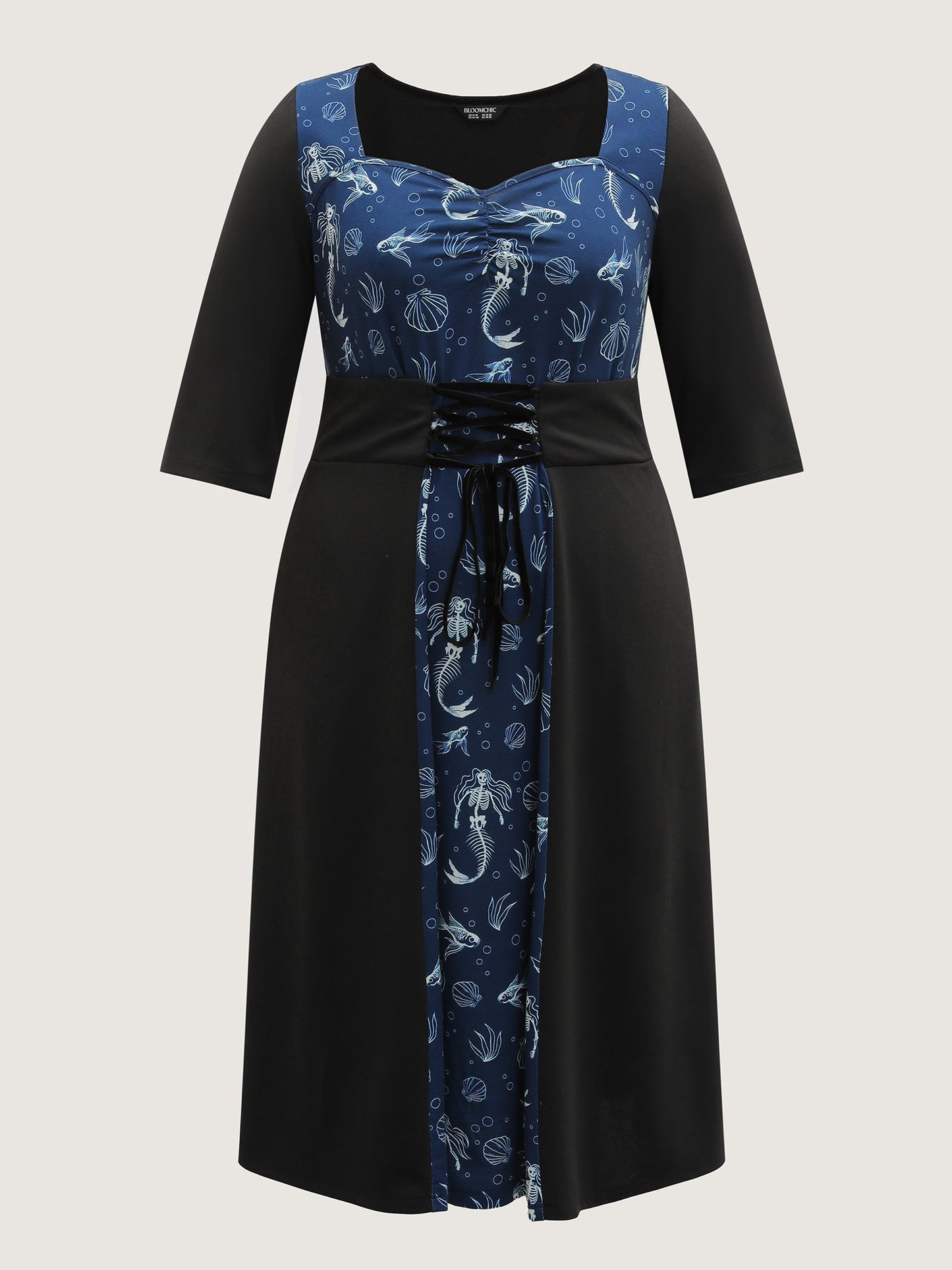 Spooky Mermaid Print Supersoft Cinched Midi Dress