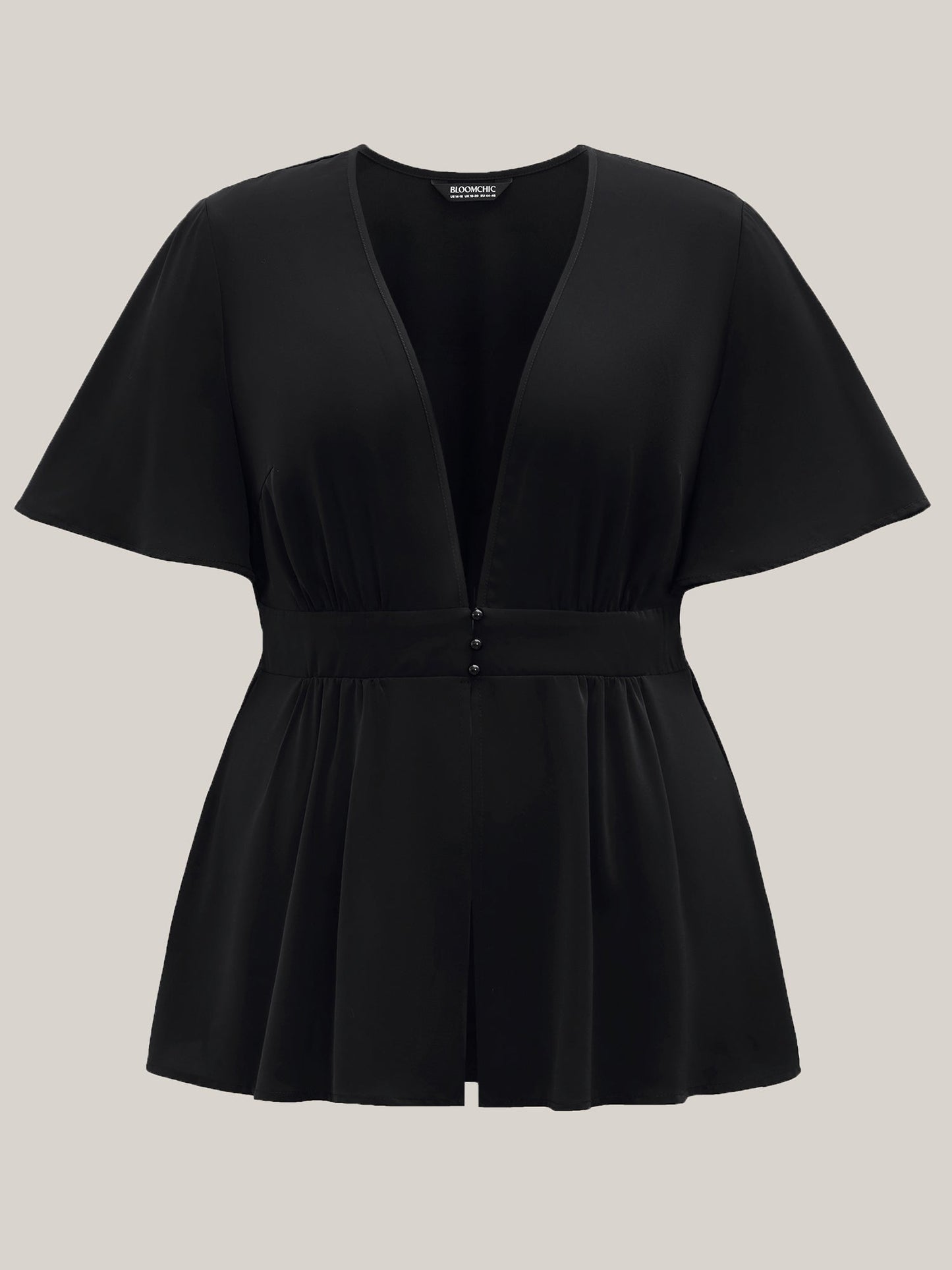 V-Neck Stretchy-Waist Button Flared Blouse