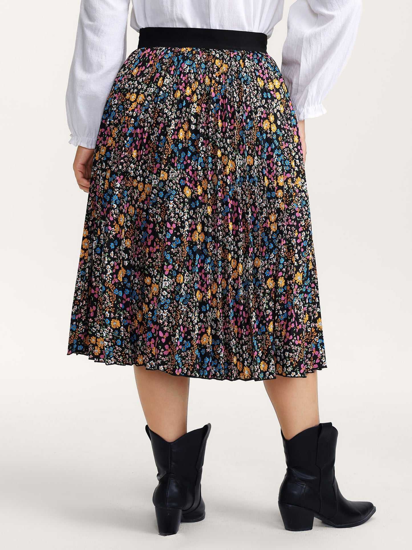 Floral Print Pleated Maxi Skirt