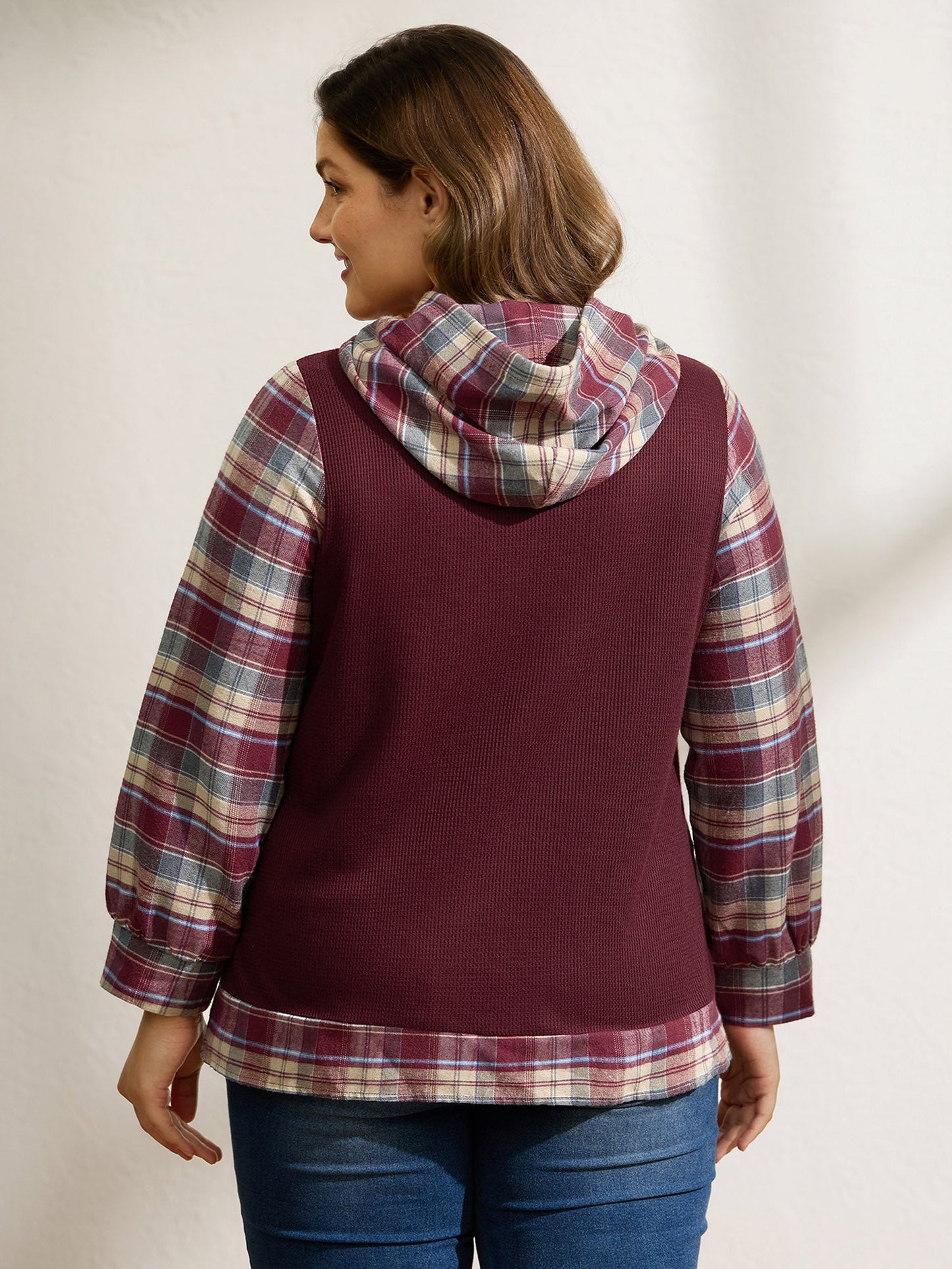 Plaid Star Applique Embroidery Hoodie