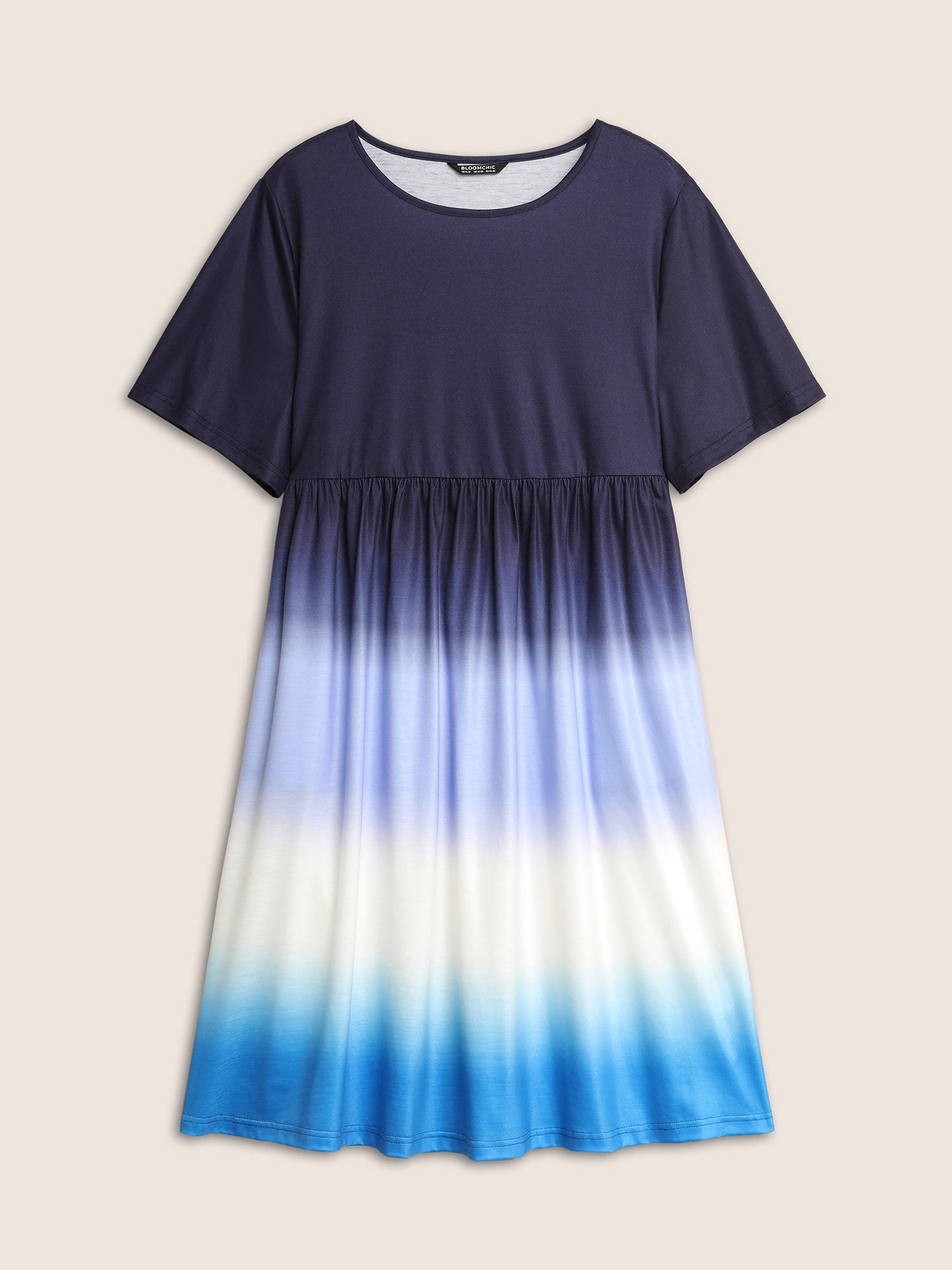 Ombre Tie Dye Round Neck Gathered Dress