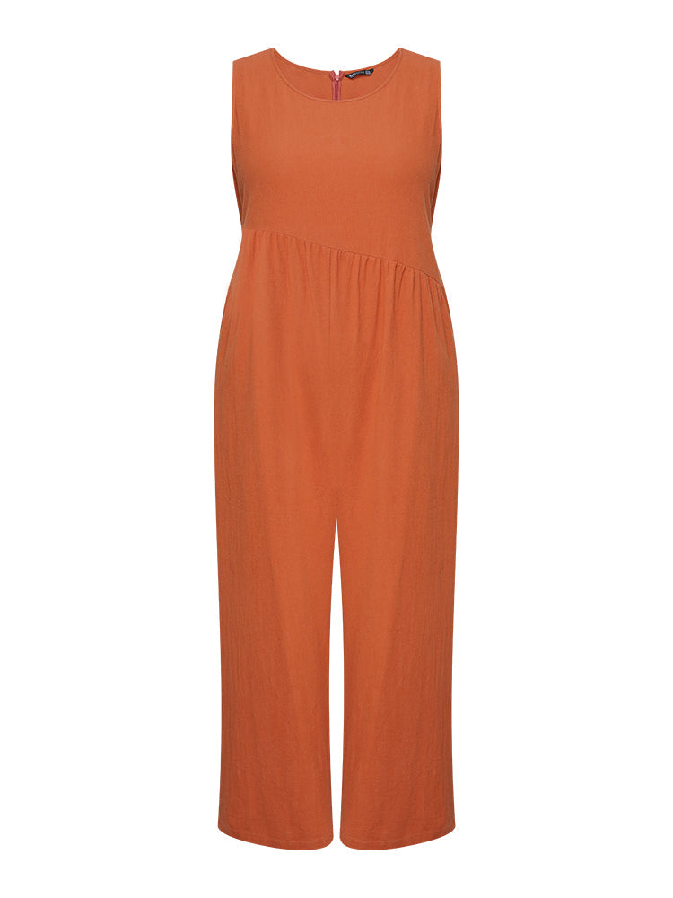 Plain Pocket Zipper Patchwork Tank Jumpsuit