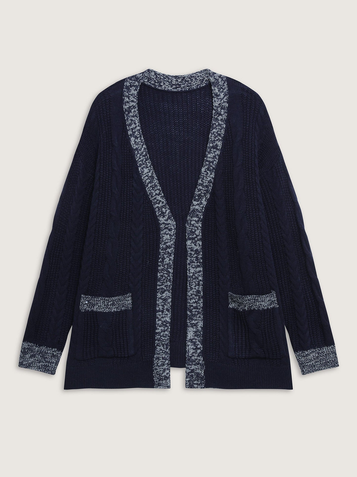 Mixed-Yarn Color Contrast Pockets Knit Cardigan