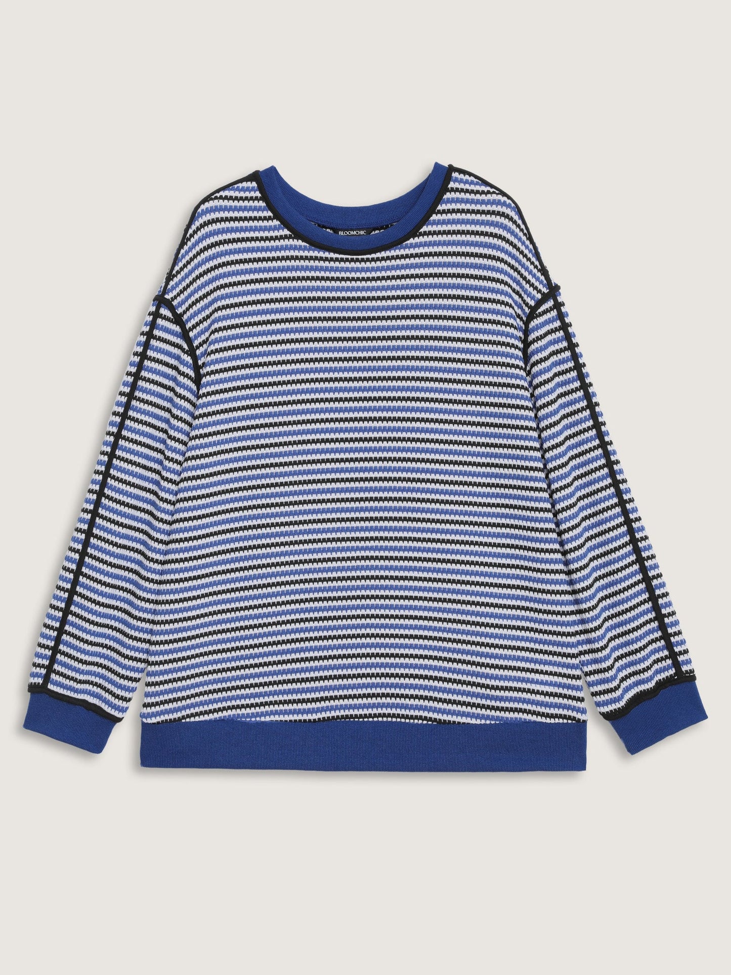 Stripe Print Contrast Edge Drop Shoulder Sweatshirt