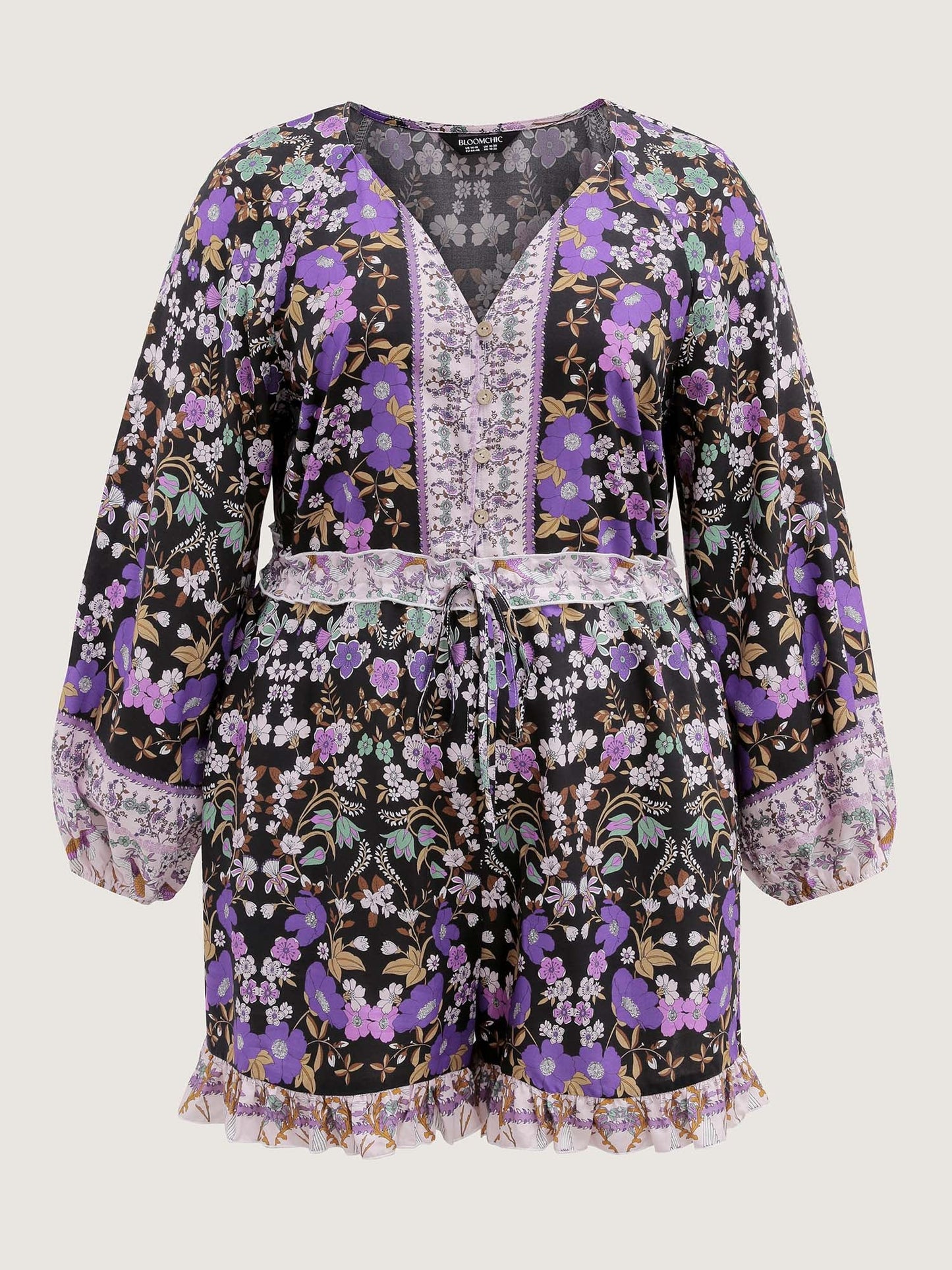 Floral Print Contrast Ruffled Trim Romper