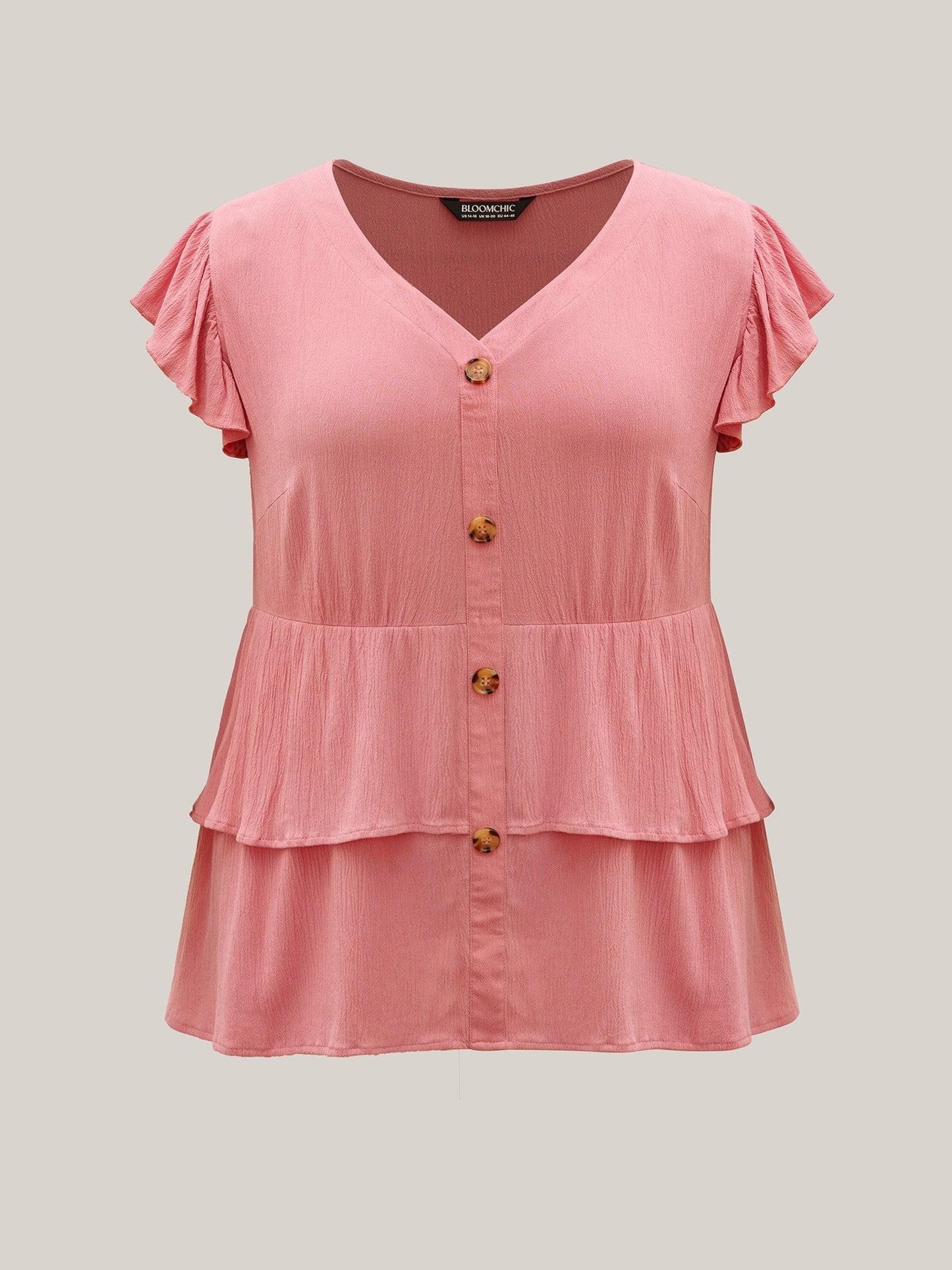 Rayon Ruffled Layered Hem Button Blouse