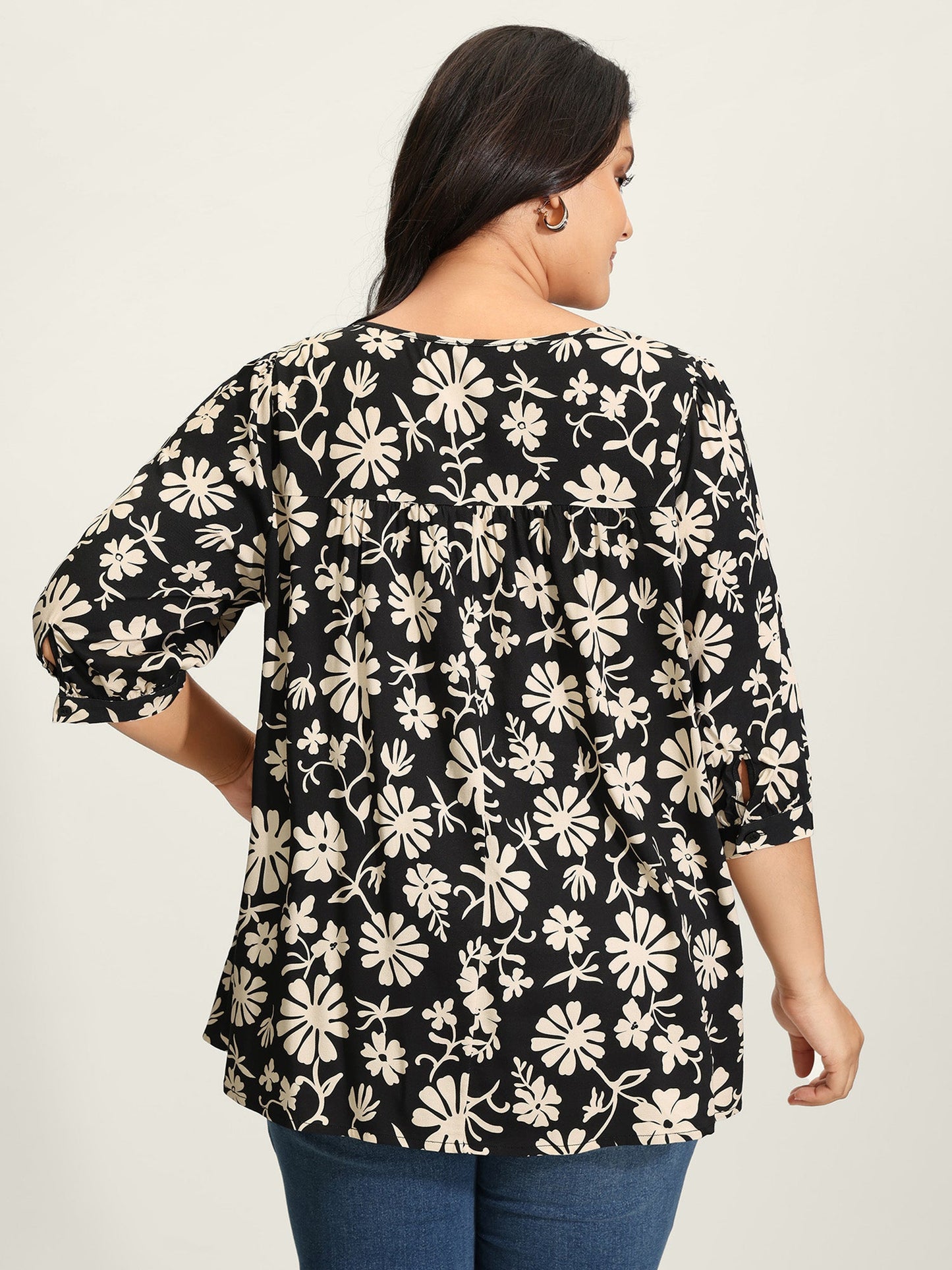 Floral Sleeve Neck-Tie A-Line Blouse