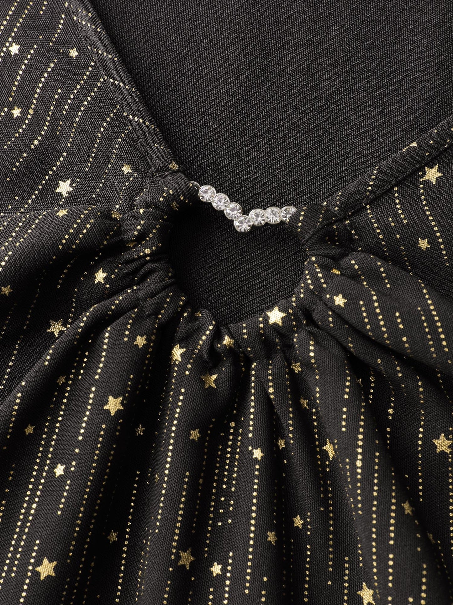 Gold Stamp Ruched Neckline Flowy Blouse