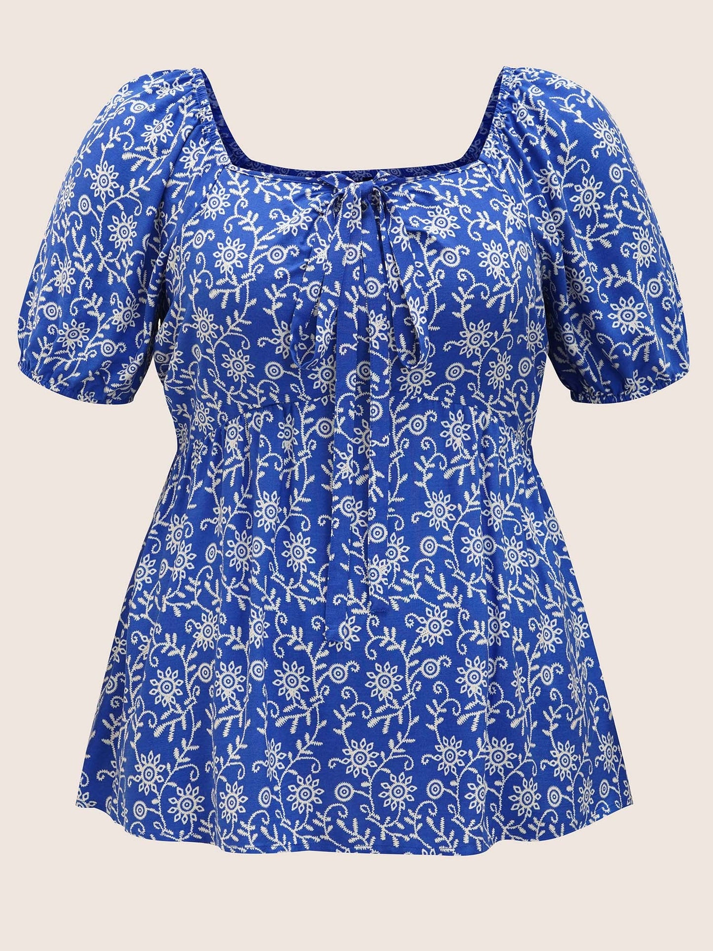 Bandana Print Notched Collar Lantern Sleeve Blouse
