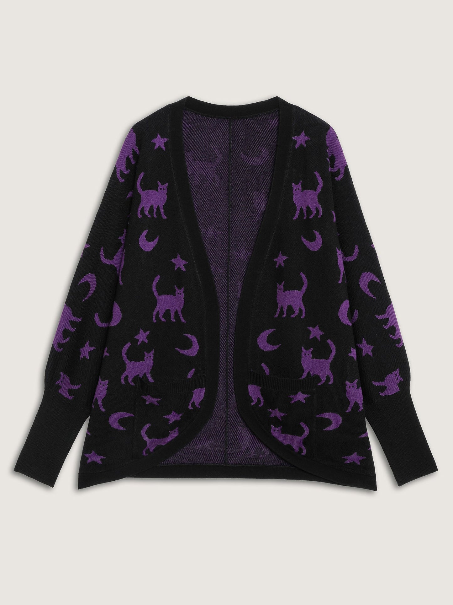Halloween Jacquard Print Pockets Knit Cardigan