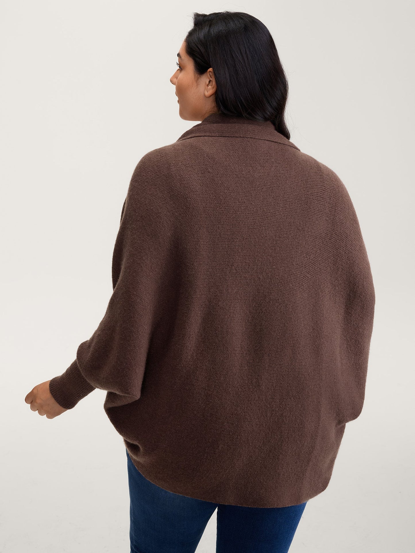 Folded Collar Dolman Sleeve Knit Cardigan