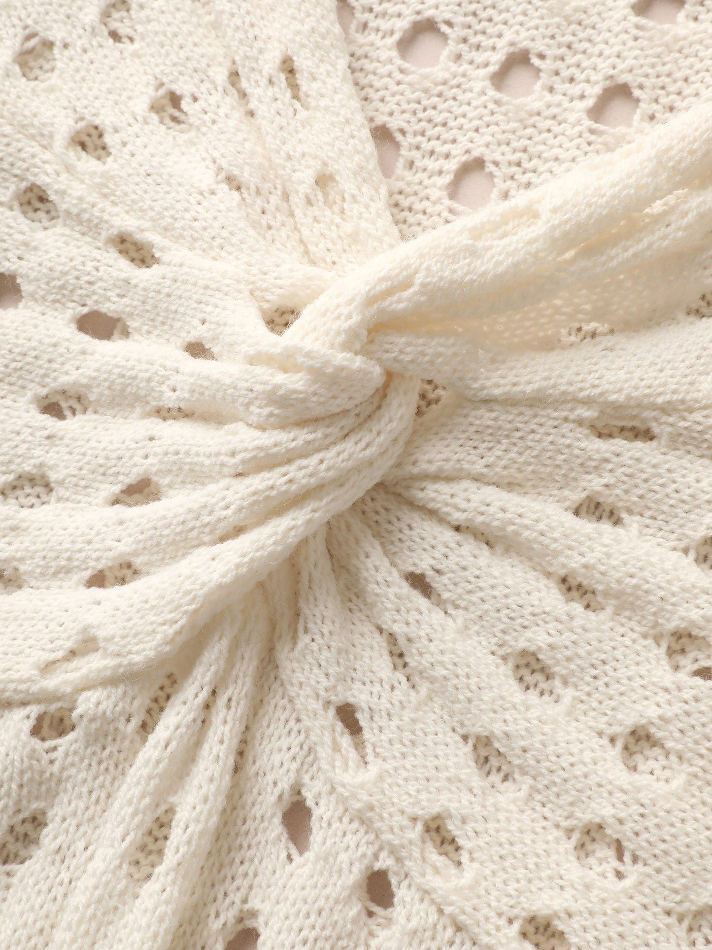 Twist Front Pointelle Knit Split Hem Pullover