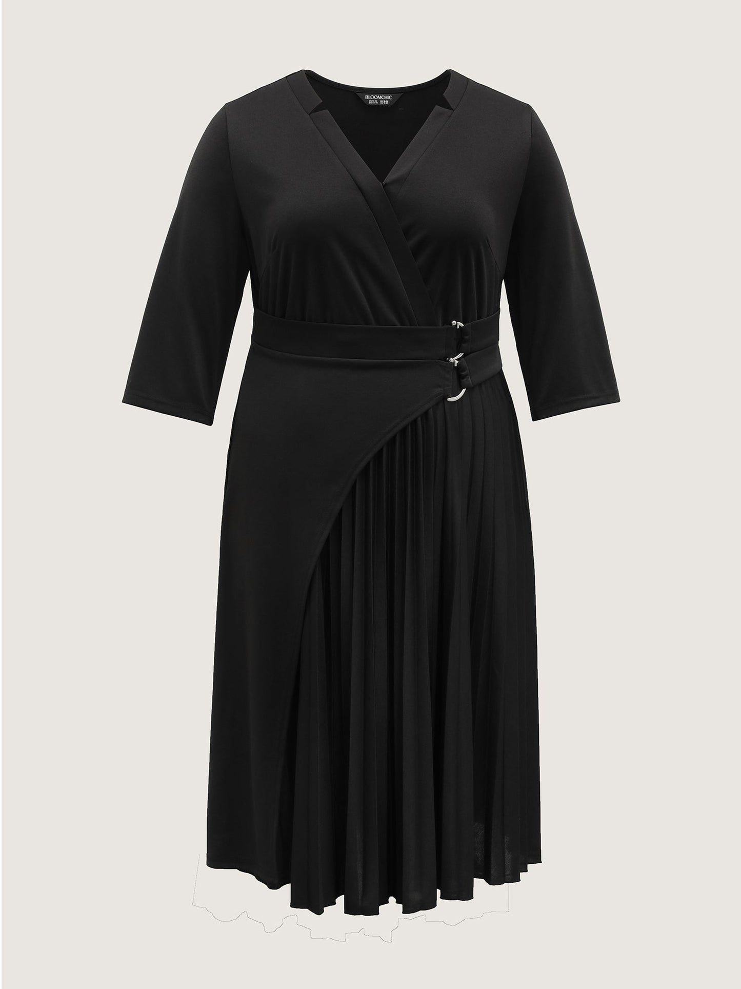 Metal Buckle Drape Pleated Midi Dress