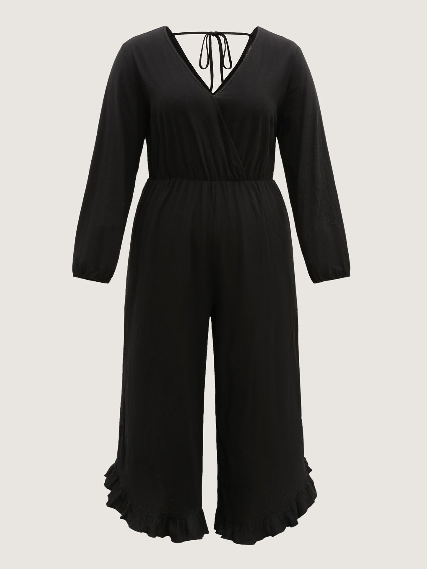 Pure Cotton Ruffled Hem Pockets Jumpsuit