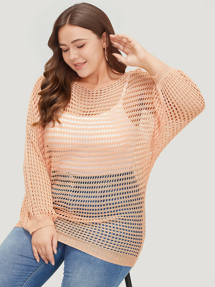 UltraCool Solid Hollow Out Batwing Sleeve Pullover