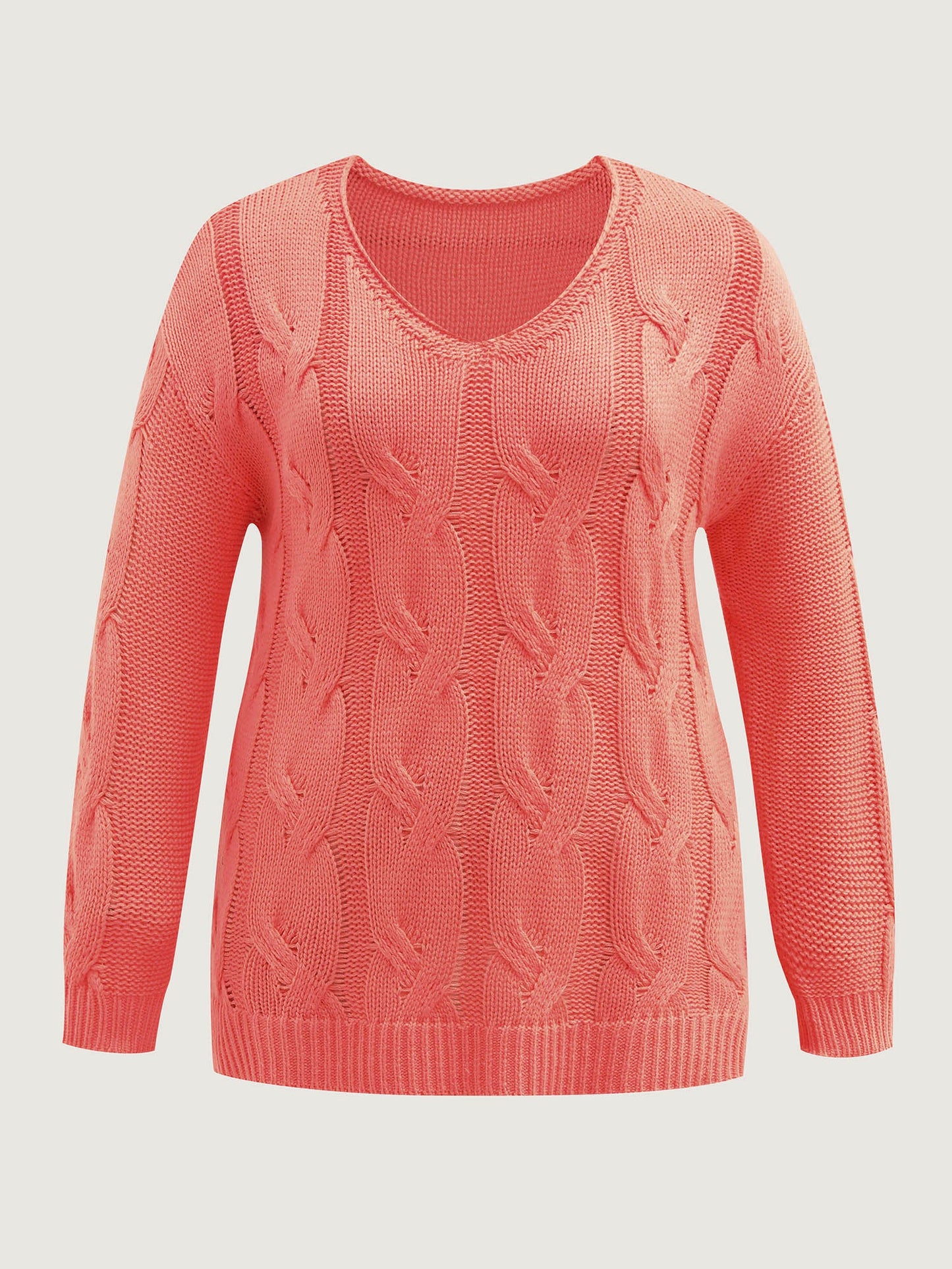 Cable Knit V-Neck Solid Pullover
