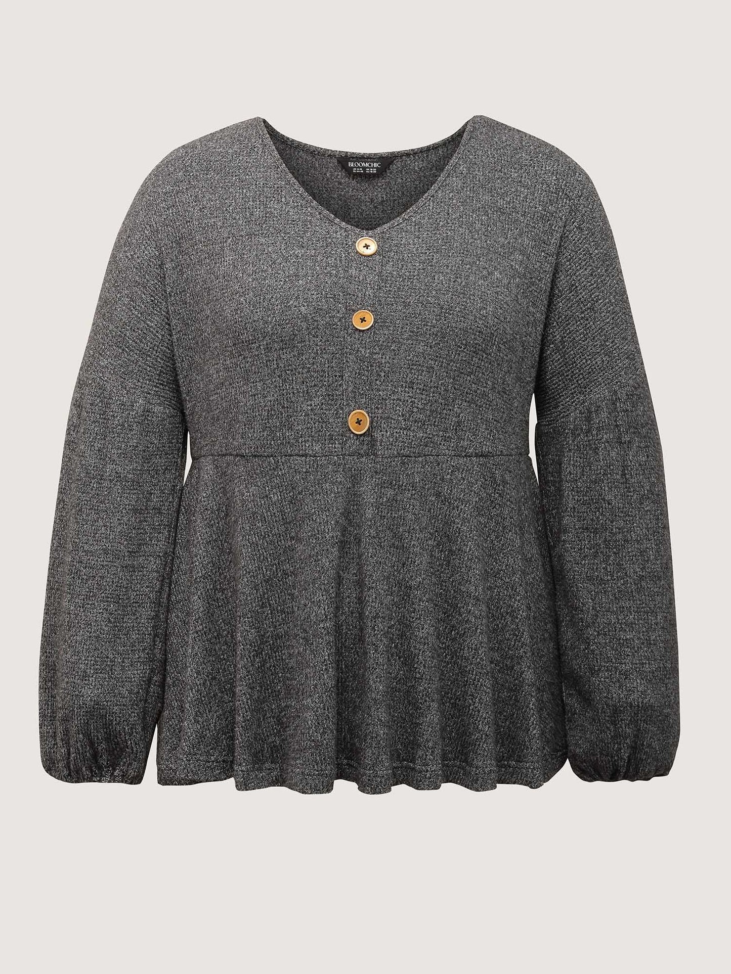 Supersoft Heather Stretchy Button Detail Knit Top