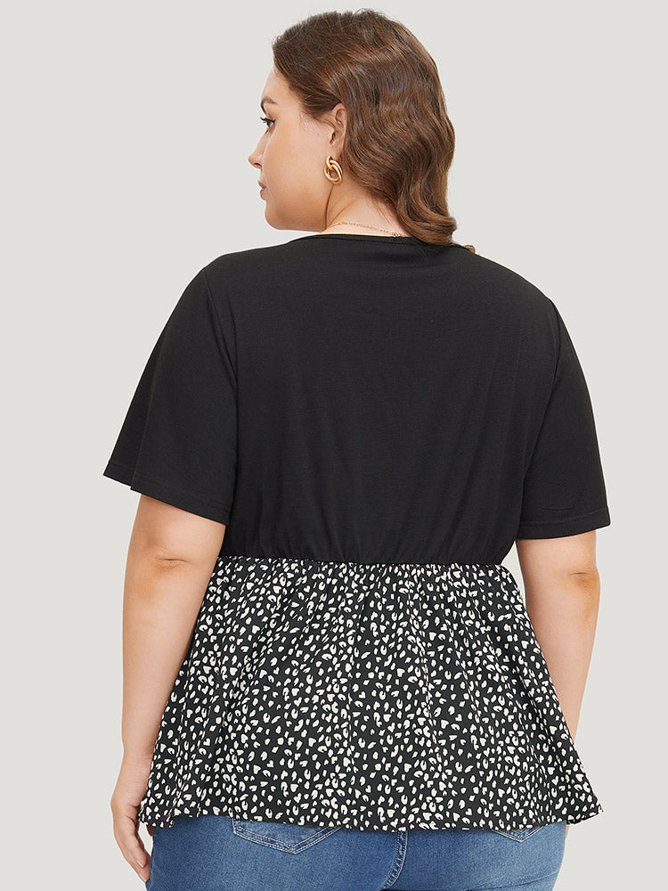 Leopard Patchwork Twist Ruffle Sleeve Blouse