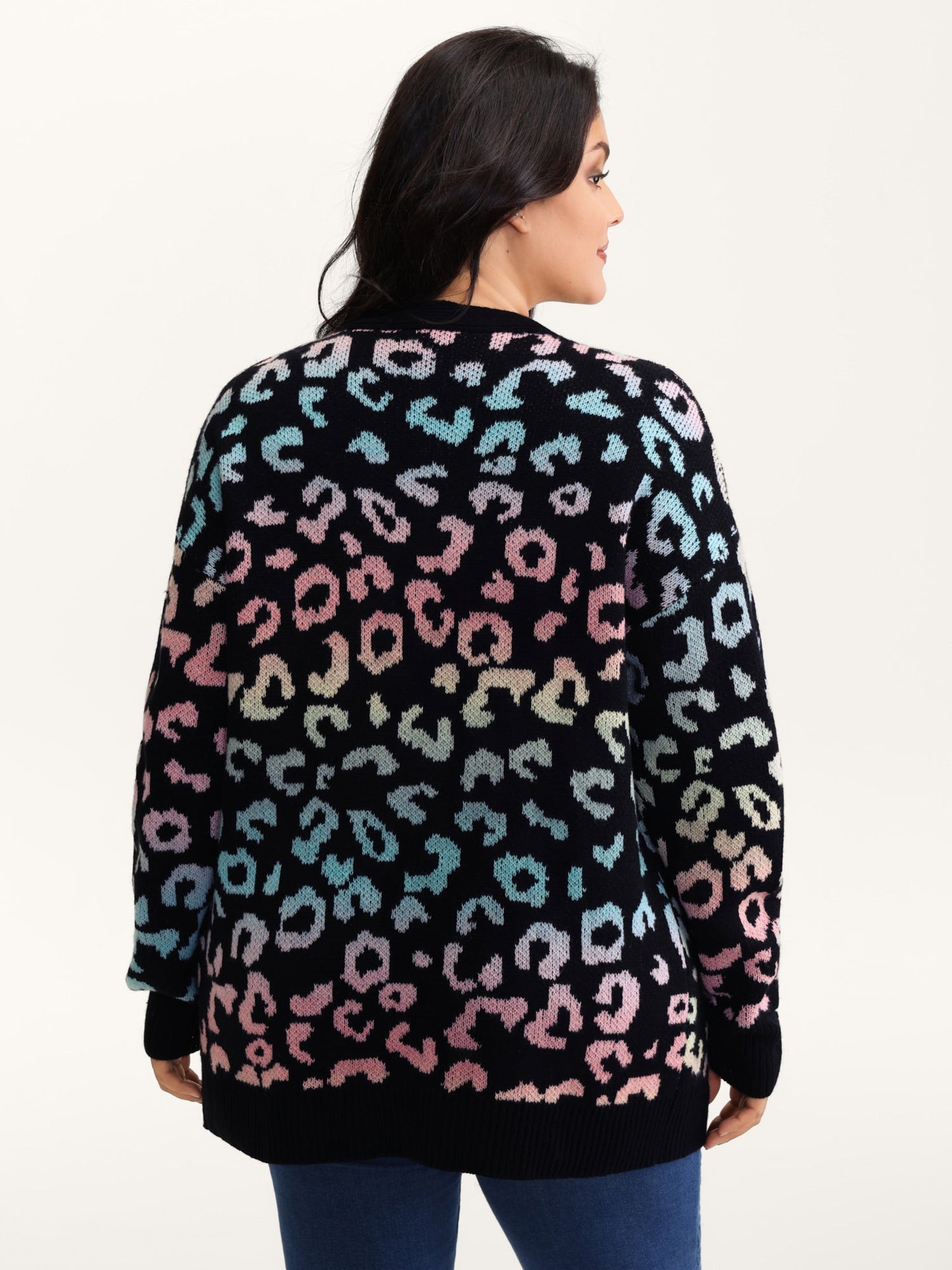 Leopard Colorful Print Open-Front Cardigan