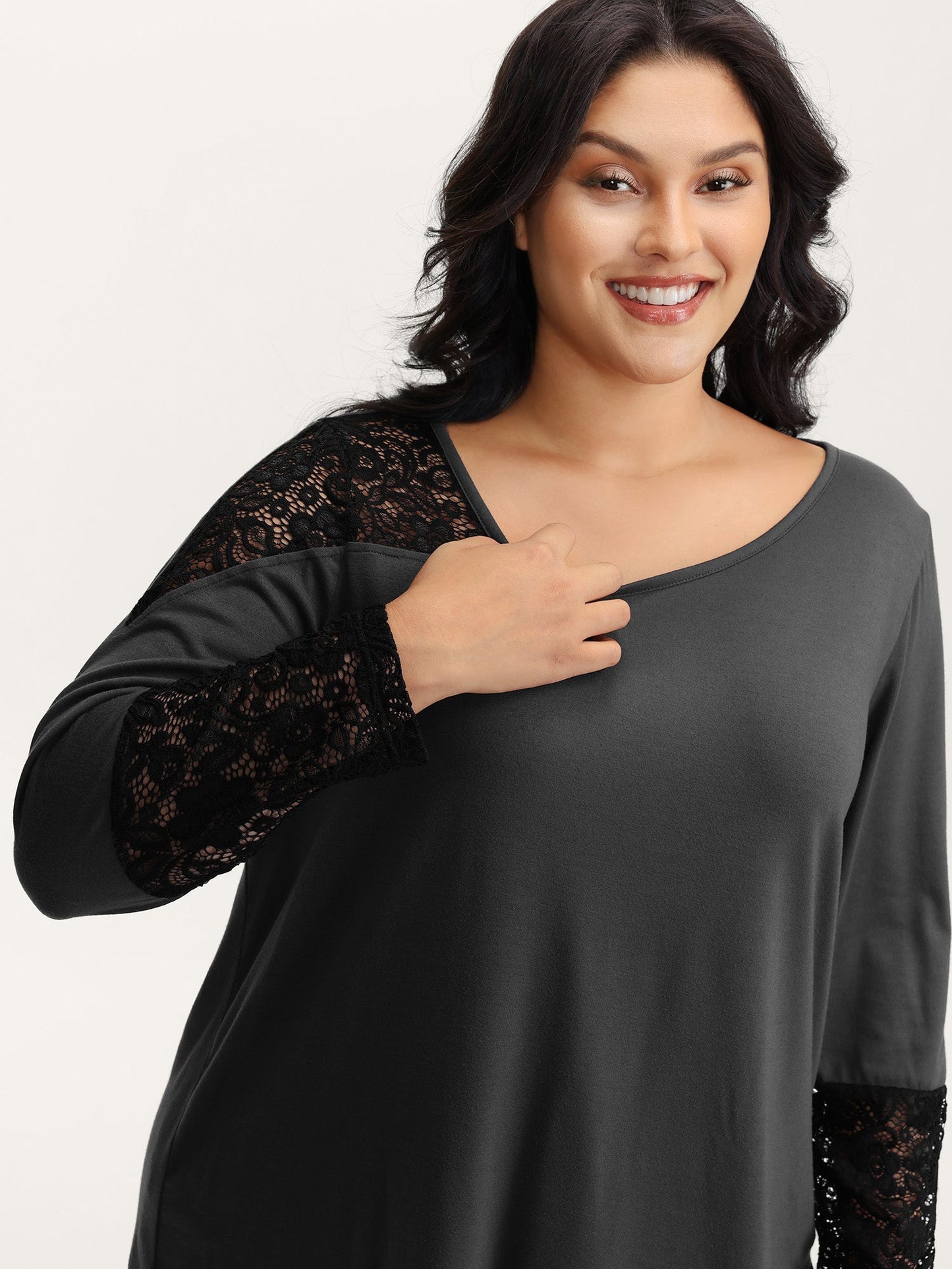 Supersoft Sheer Lace Solid T-Shirt