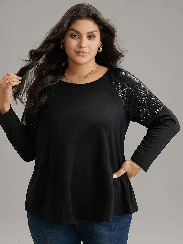 Sequin Patchwork Raglan Sleeve T-shirt