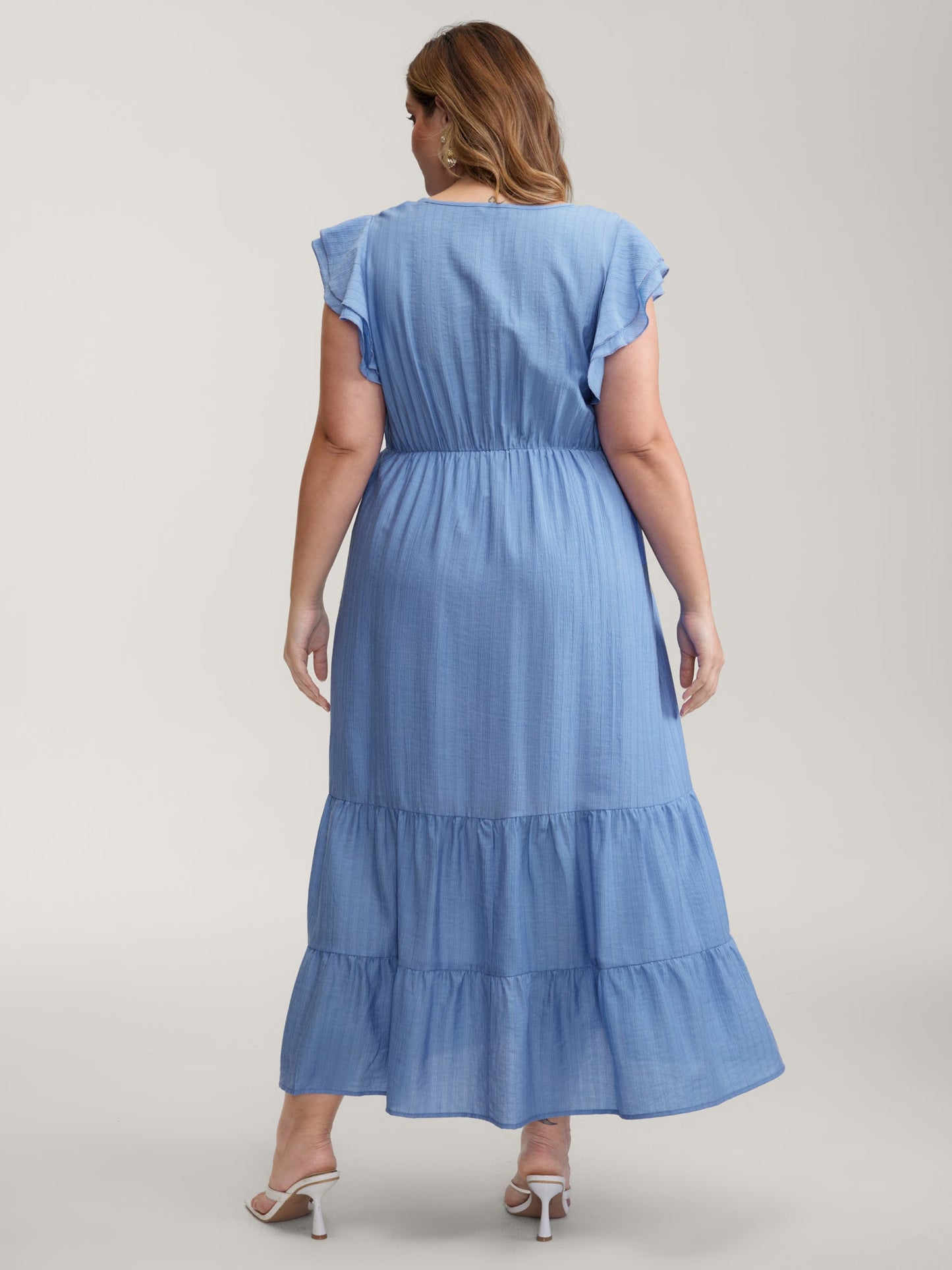 Flutter Sleeve Flowy Waist Drawstring Maxi Dress