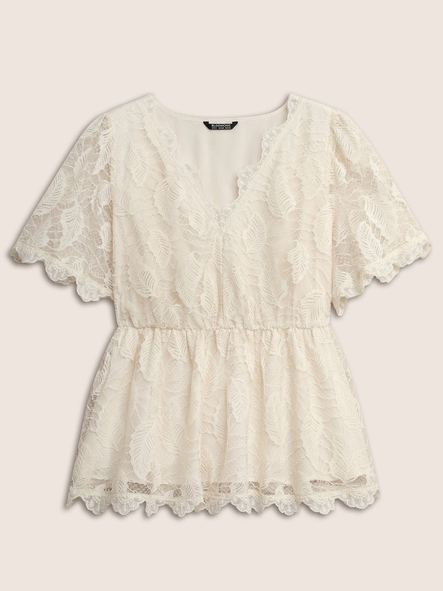 Lace Panel Mesh Patchwork Elastic Waist Blouse