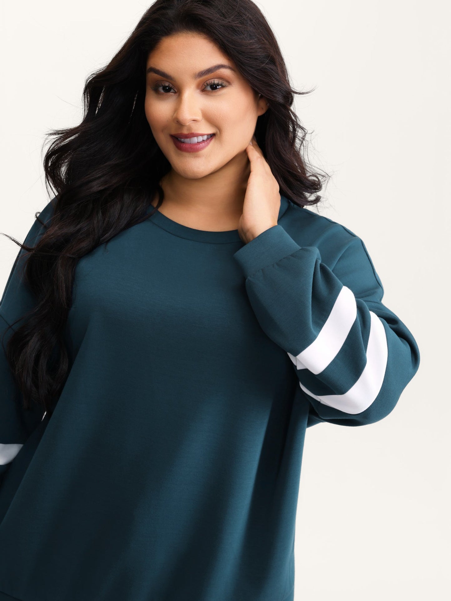 Supersoft Stripe Sleeve Contrast Sweatshirt