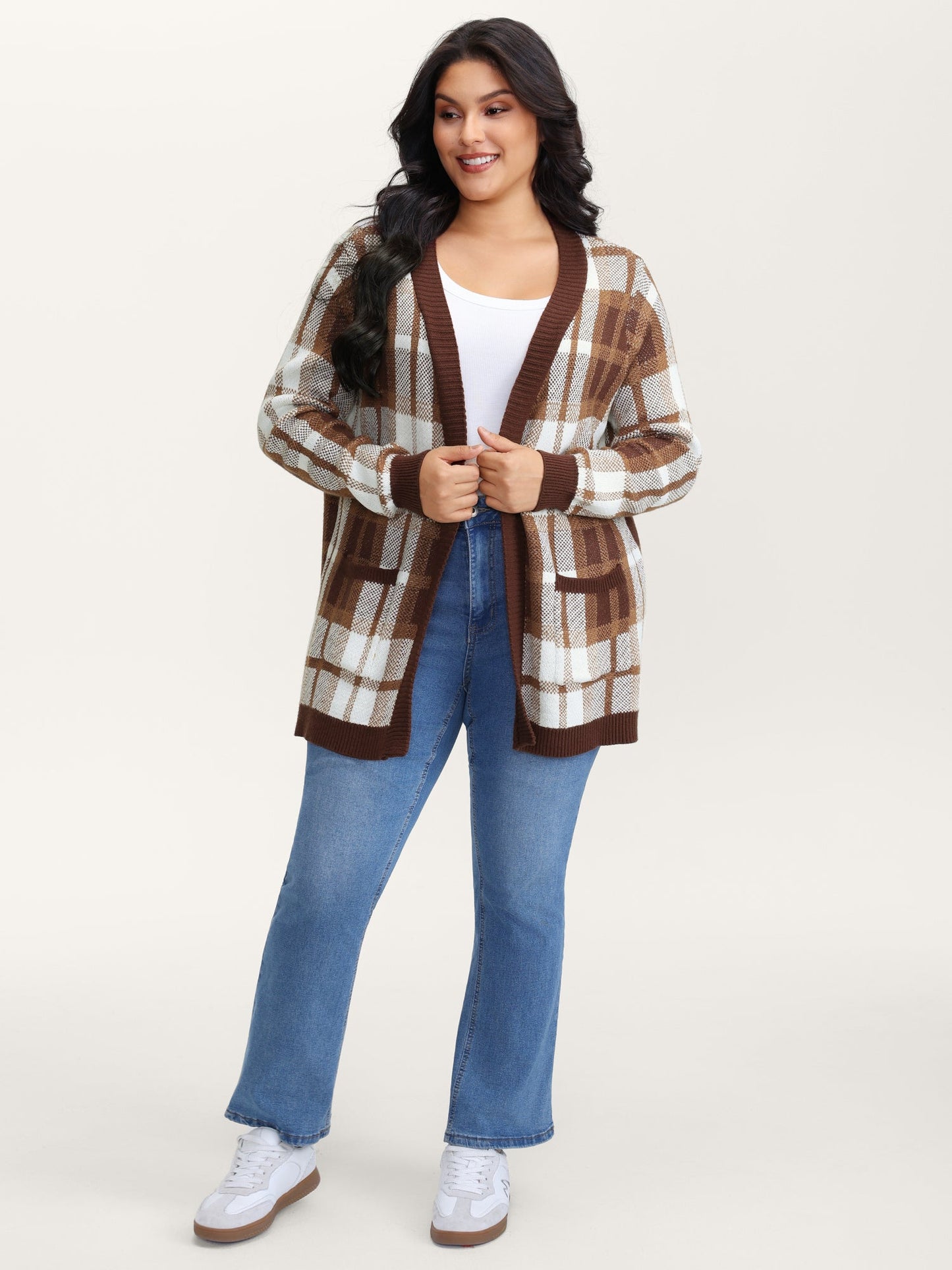 Plaid Jacquard Pattern Knit Cardigan