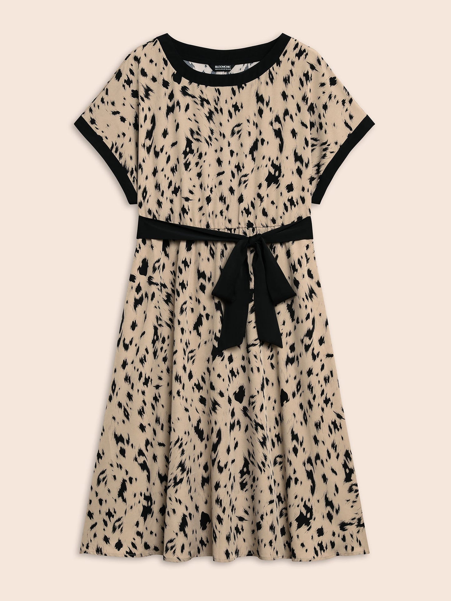Leopard Print Contrast Trim Dolman Sleeve Dress