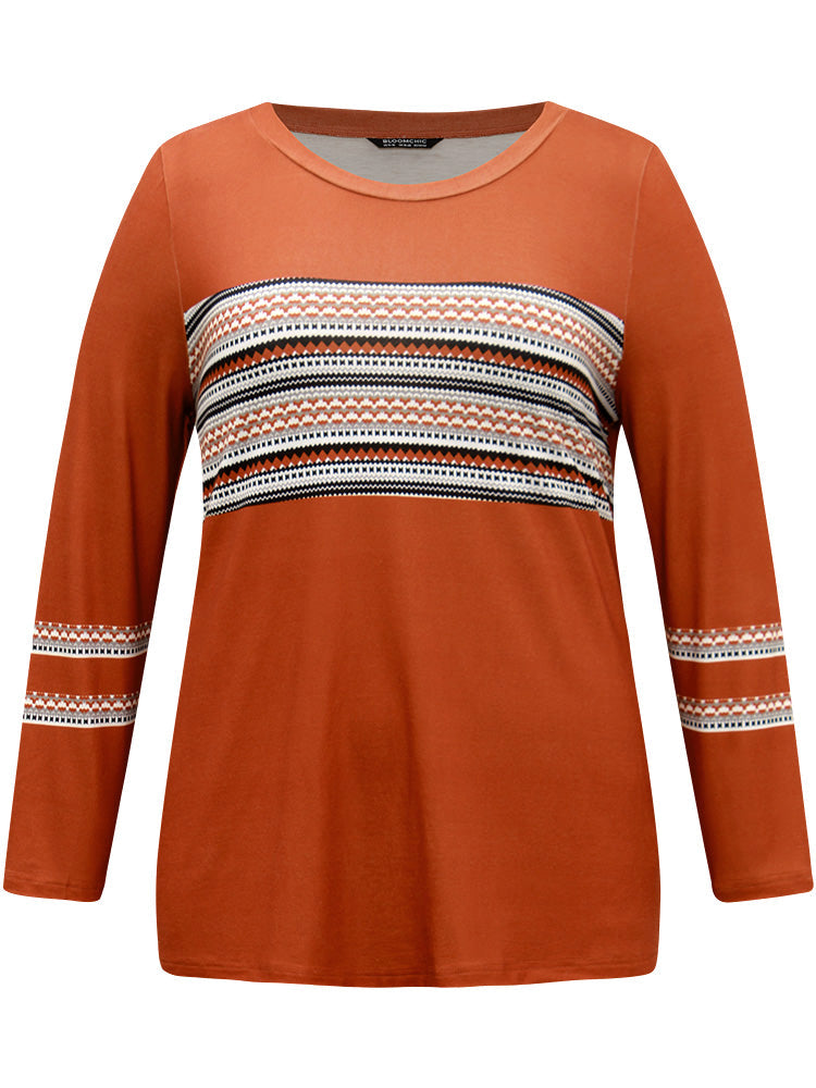 Boho Print Patchwork Crew Neck T-shirt