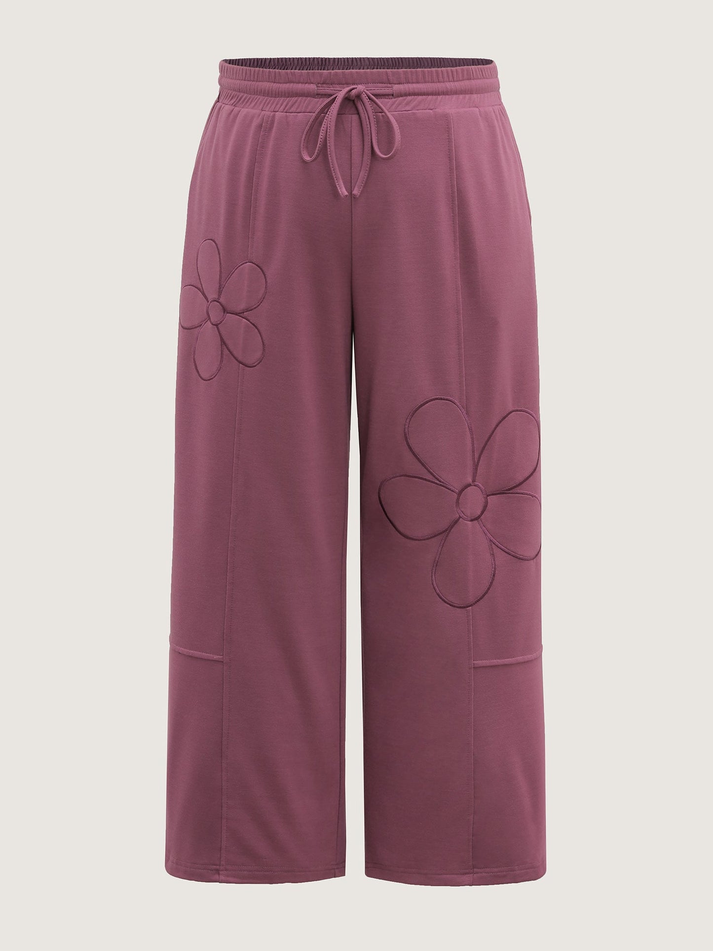 Applique Embroidery Drawstring Wide-Leg Pants