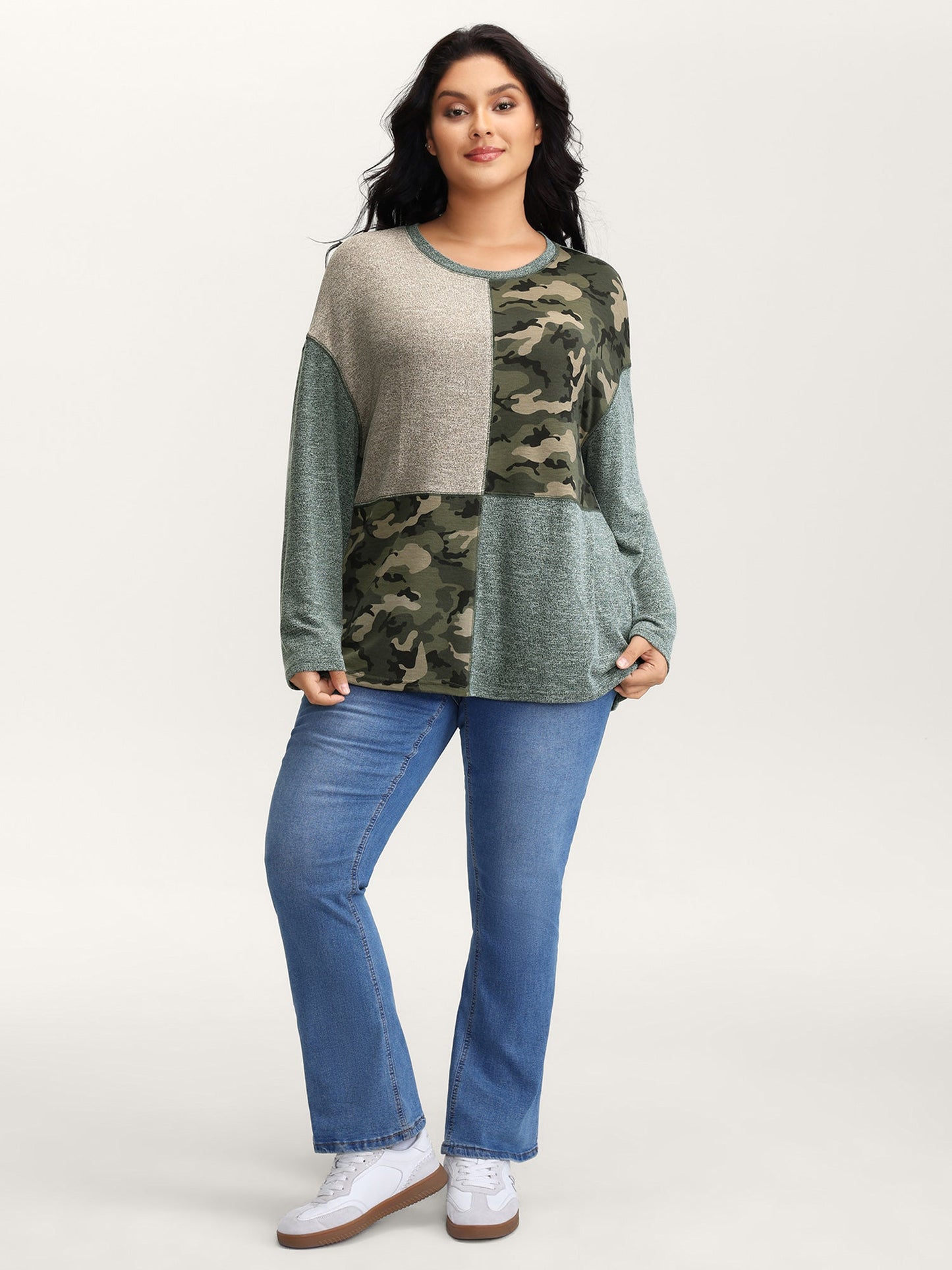 Camouflage Block Print Contrast T-Shirt