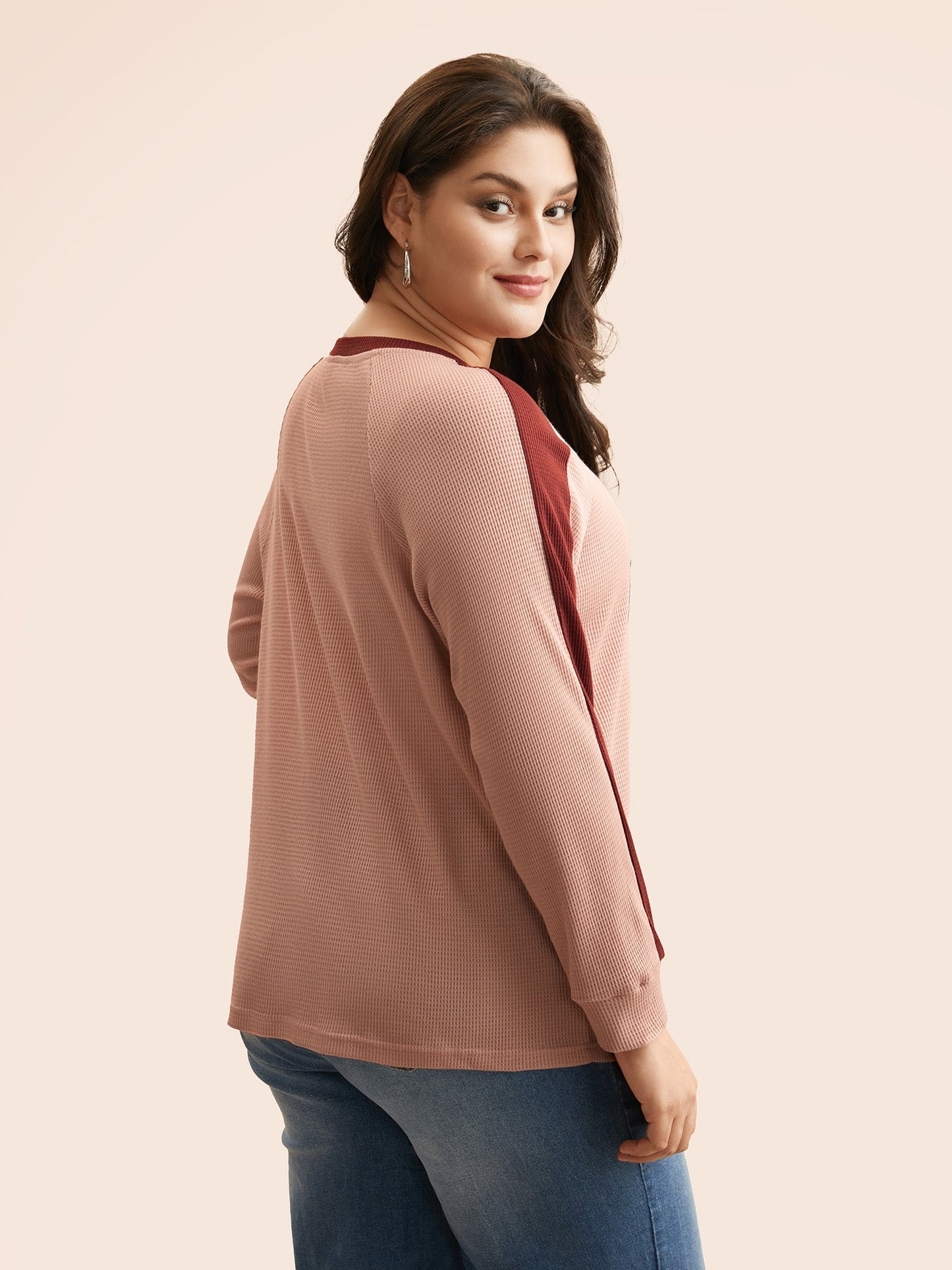 Waffle Knit Contrast Patchwork T-shirt